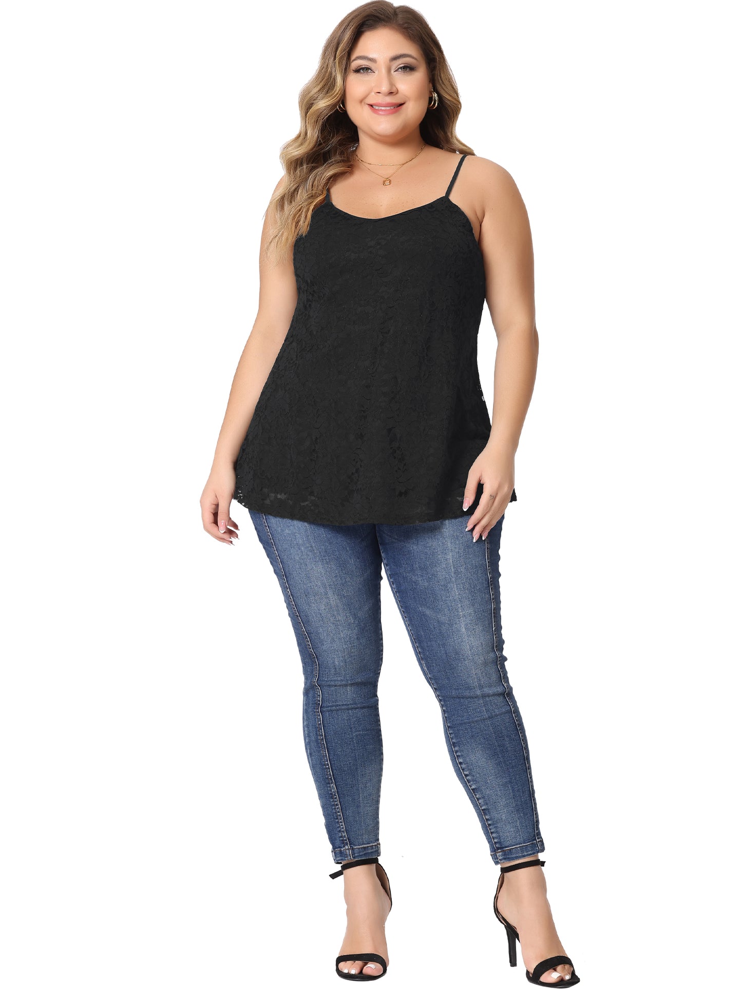 Women Plus Size Camisole Adjustable Strap Elegant Lace Cami Tank Top
