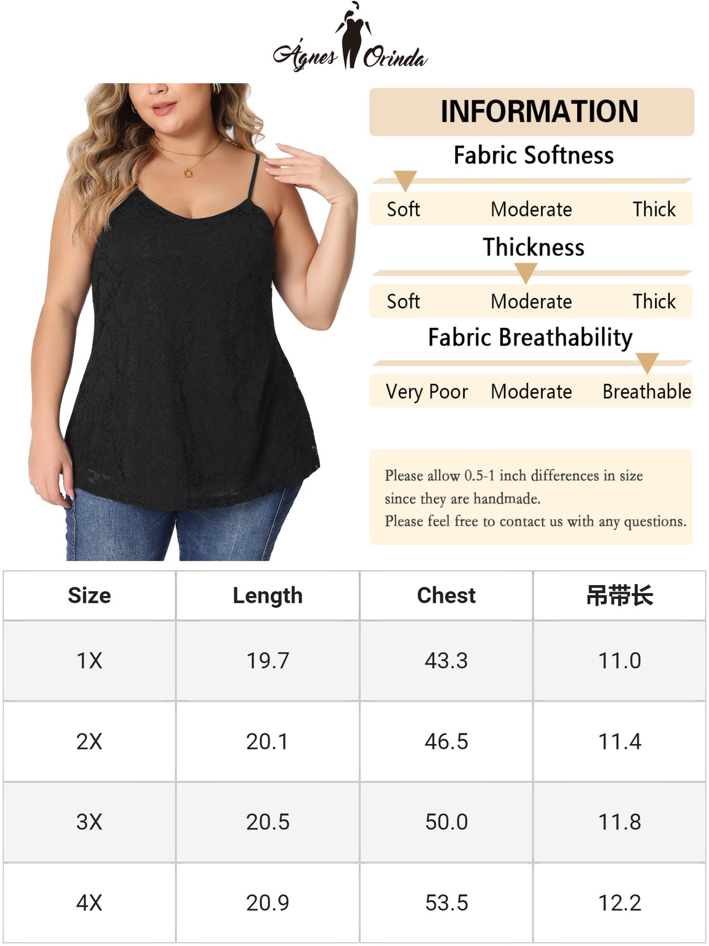 Women Plus Size Camisole Adjustable Strap Elegant Lace Cami Tank Top