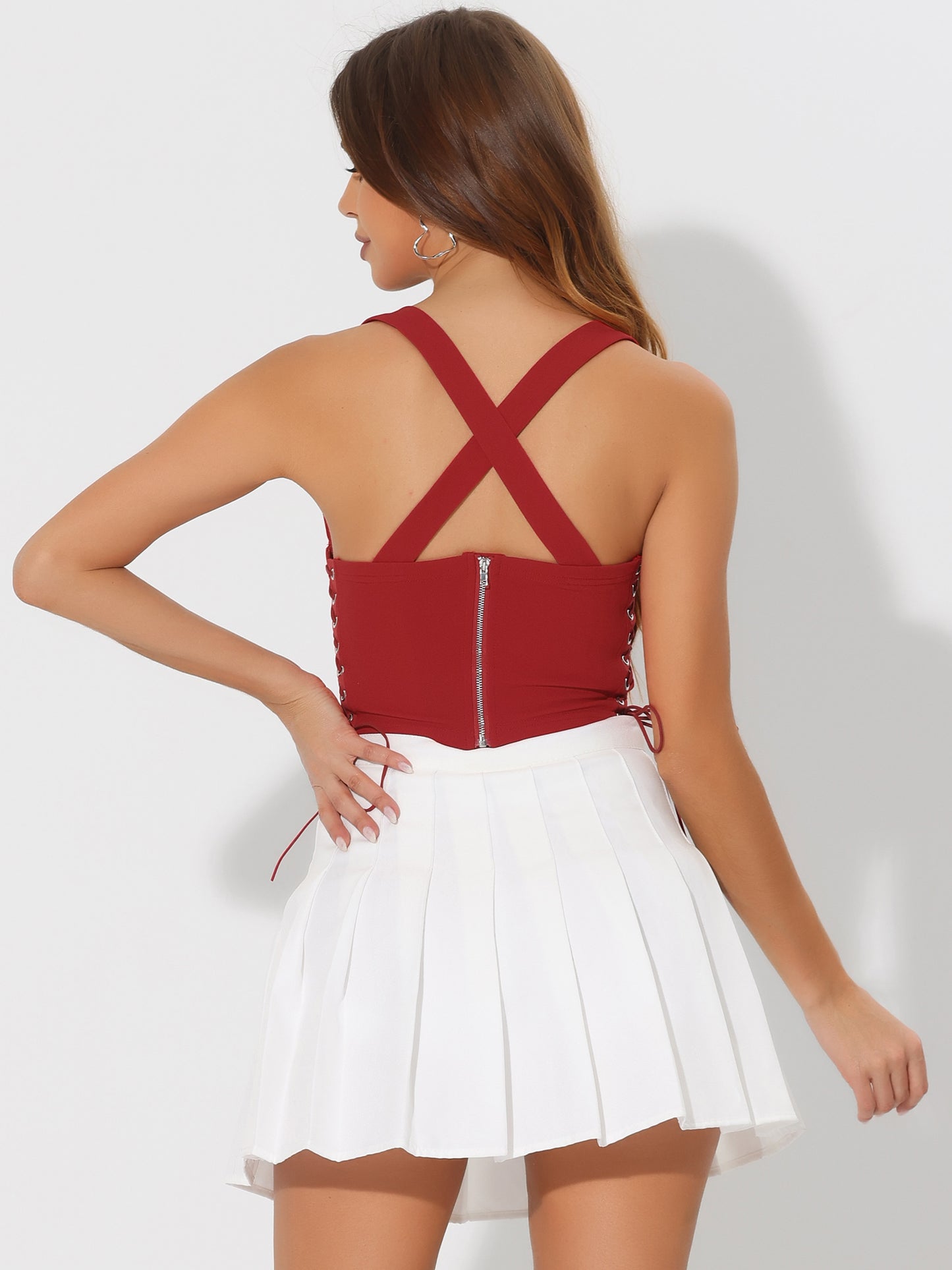 Women's Sleeveless Bustier Corset Tops Lace-up Sexy Clubwear Party Crop Top
