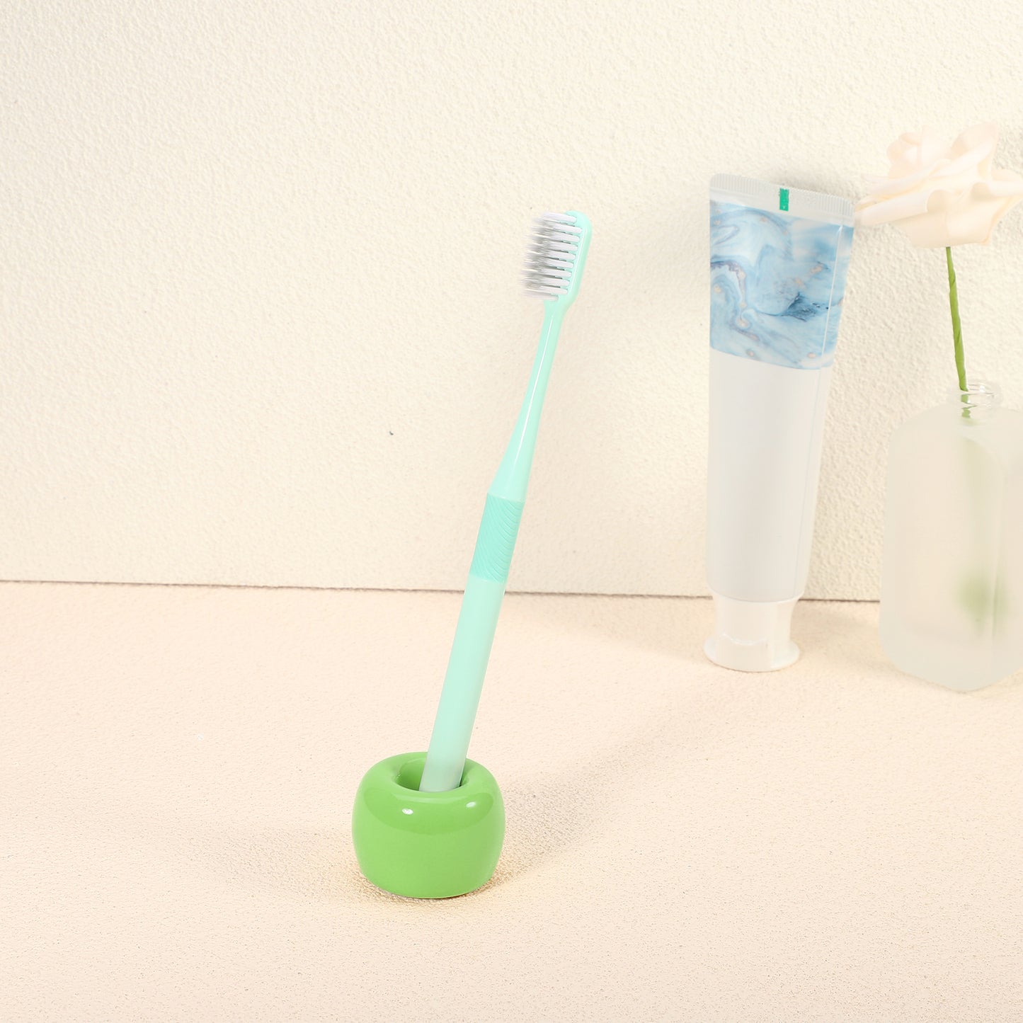 Round Mini Ceramic Toothbrush Holder for Bathroom, 1.65"x1.18" Light Green