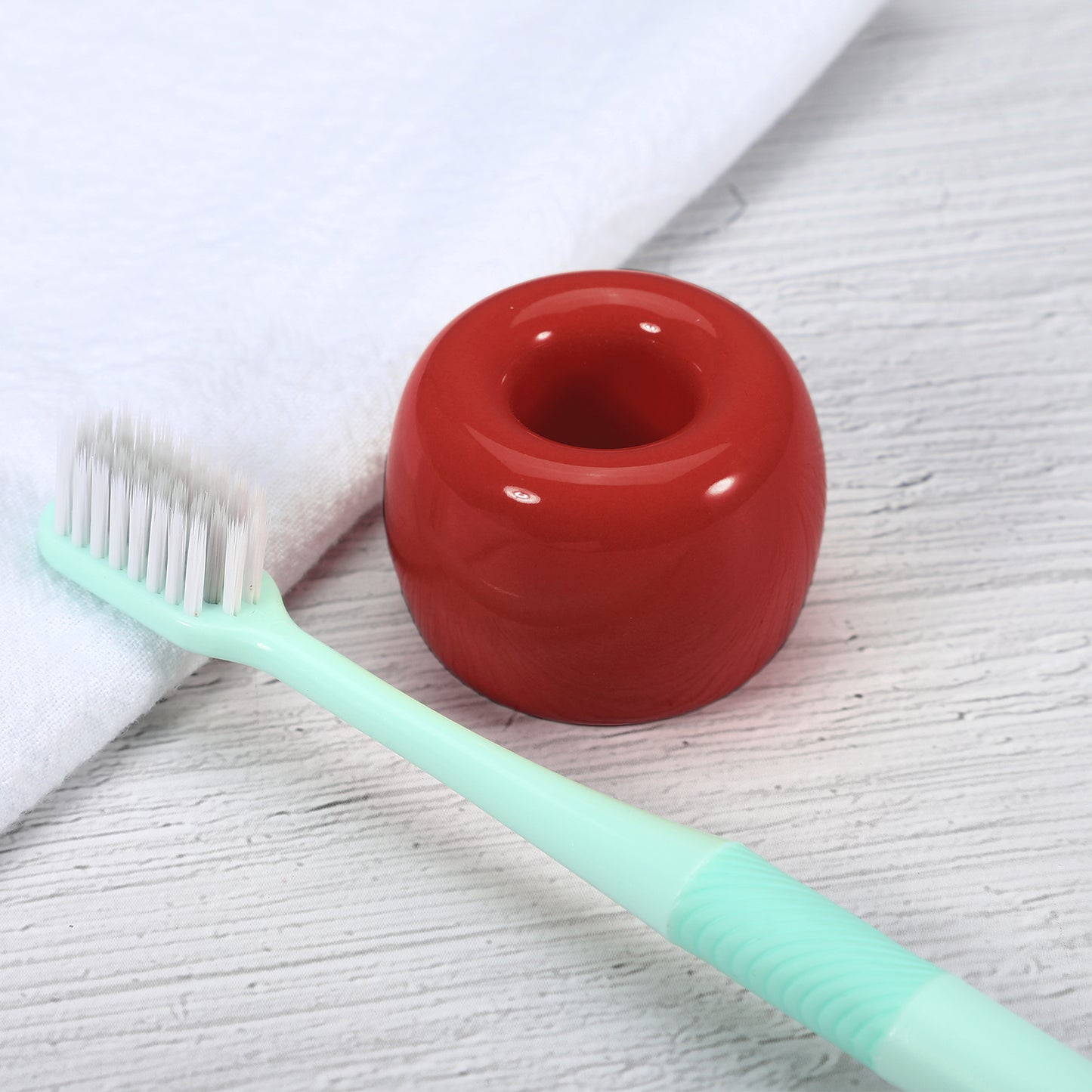 Round Mini Ceramic Toothbrush Holder for Bathroom, 1.65"x1.18" Red