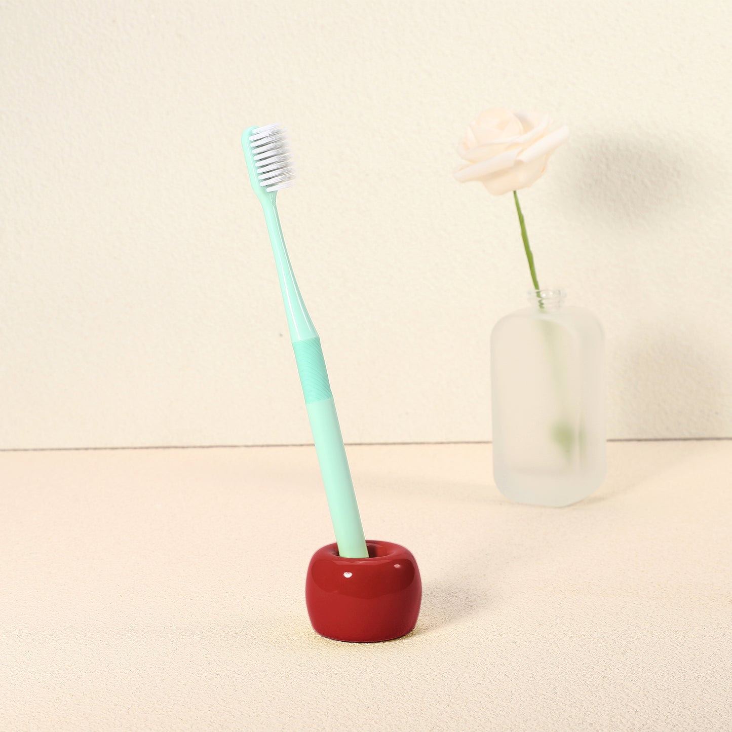 Round Mini Ceramic Toothbrush Holder for Bathroom, 1.65"x1.18" Red