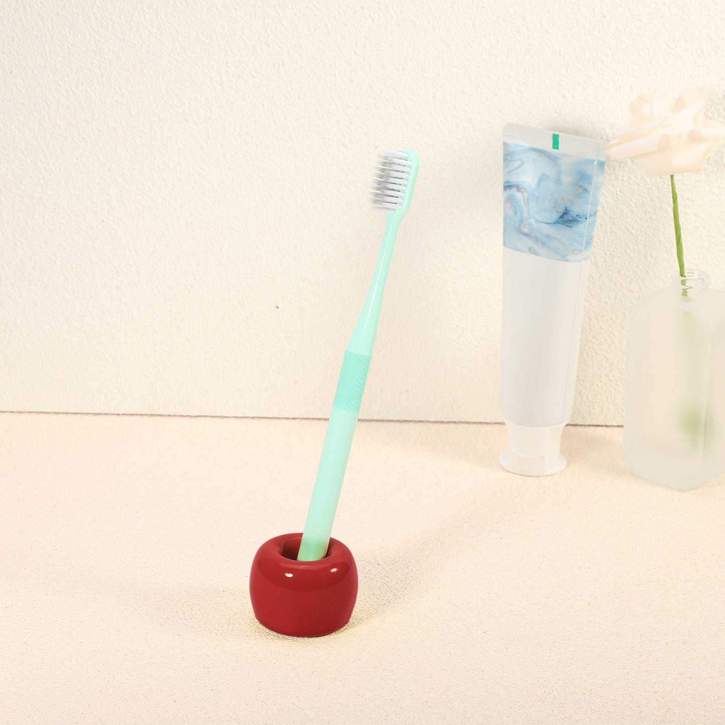 Round Mini Ceramic Toothbrush Holder for Bathroom, 1.65"x1.18" Red