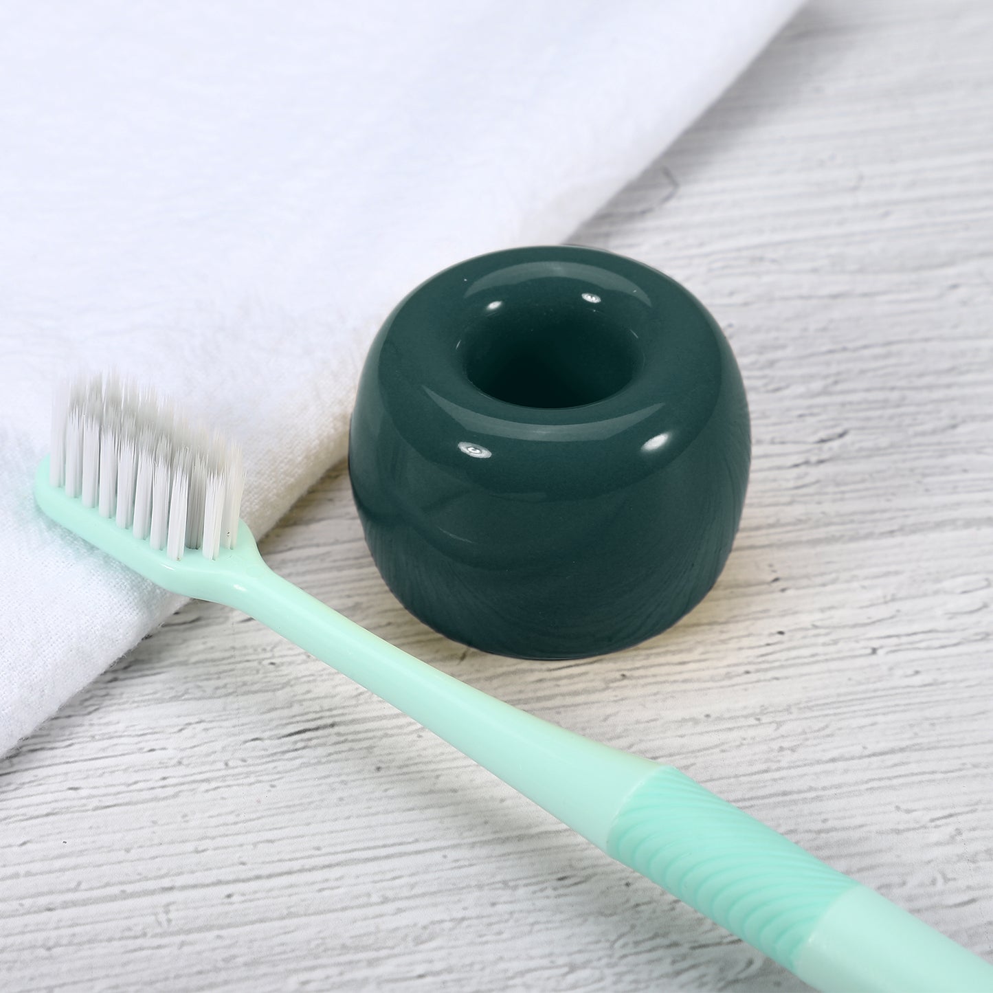 Round Mini Ceramic Toothbrush Holder for Bathroom, 1.65"x1.18" Dark Green