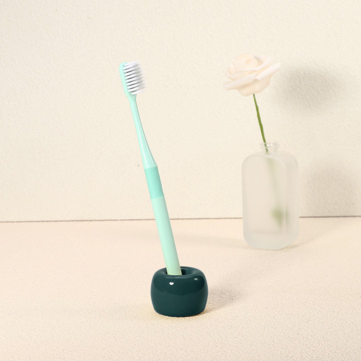 Round Mini Ceramic Toothbrush Holder for Bathroom, 1.65"x1.18" Dark Green