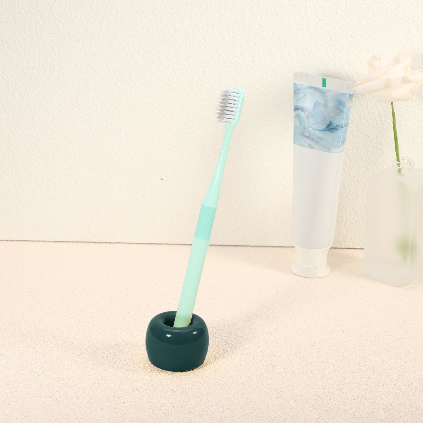 Round Mini Ceramic Toothbrush Holder for Bathroom, 1.65"x1.18" Dark Green