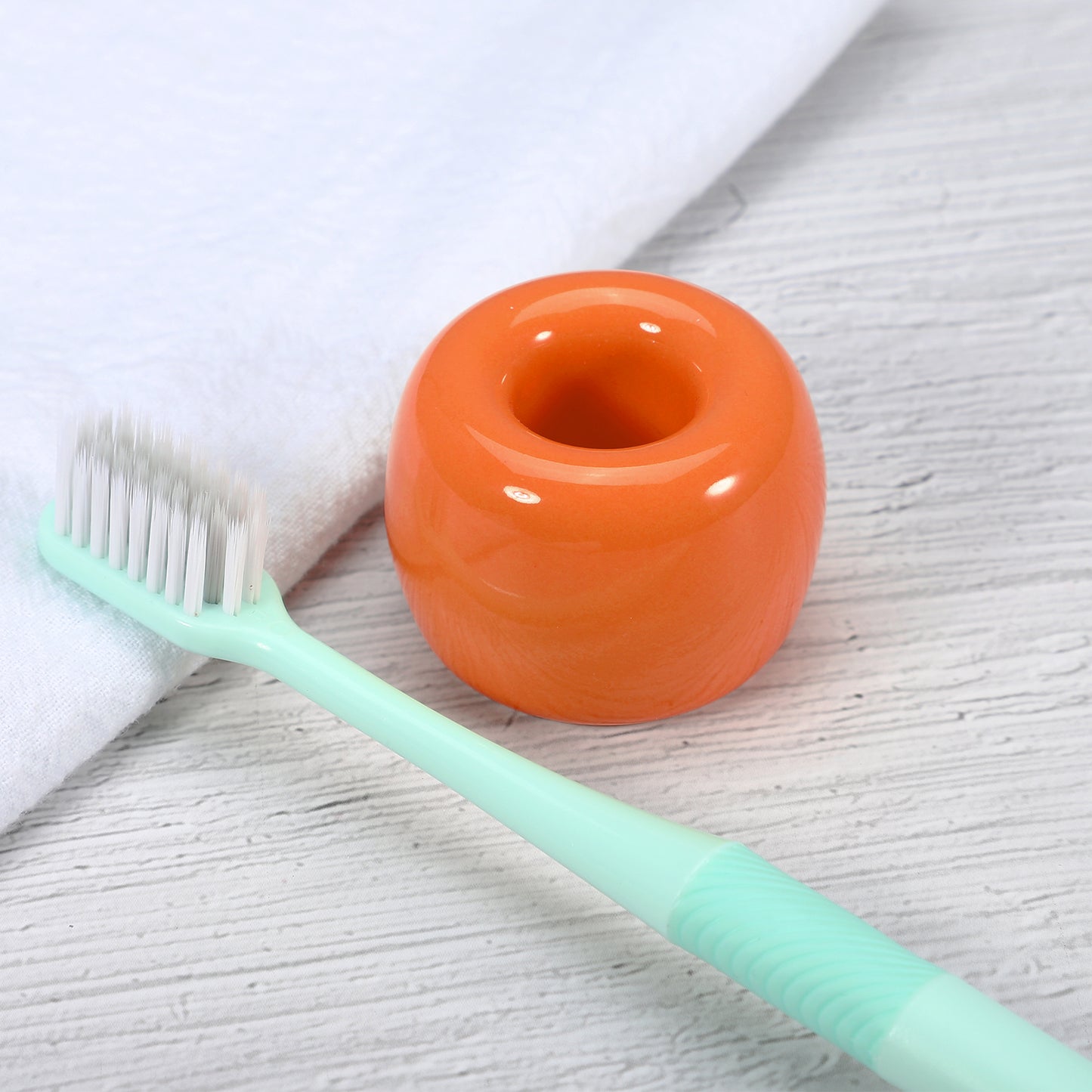 Round Mini Ceramic Toothbrush Holder for Bathroom, 1.65"x1.18" Orange