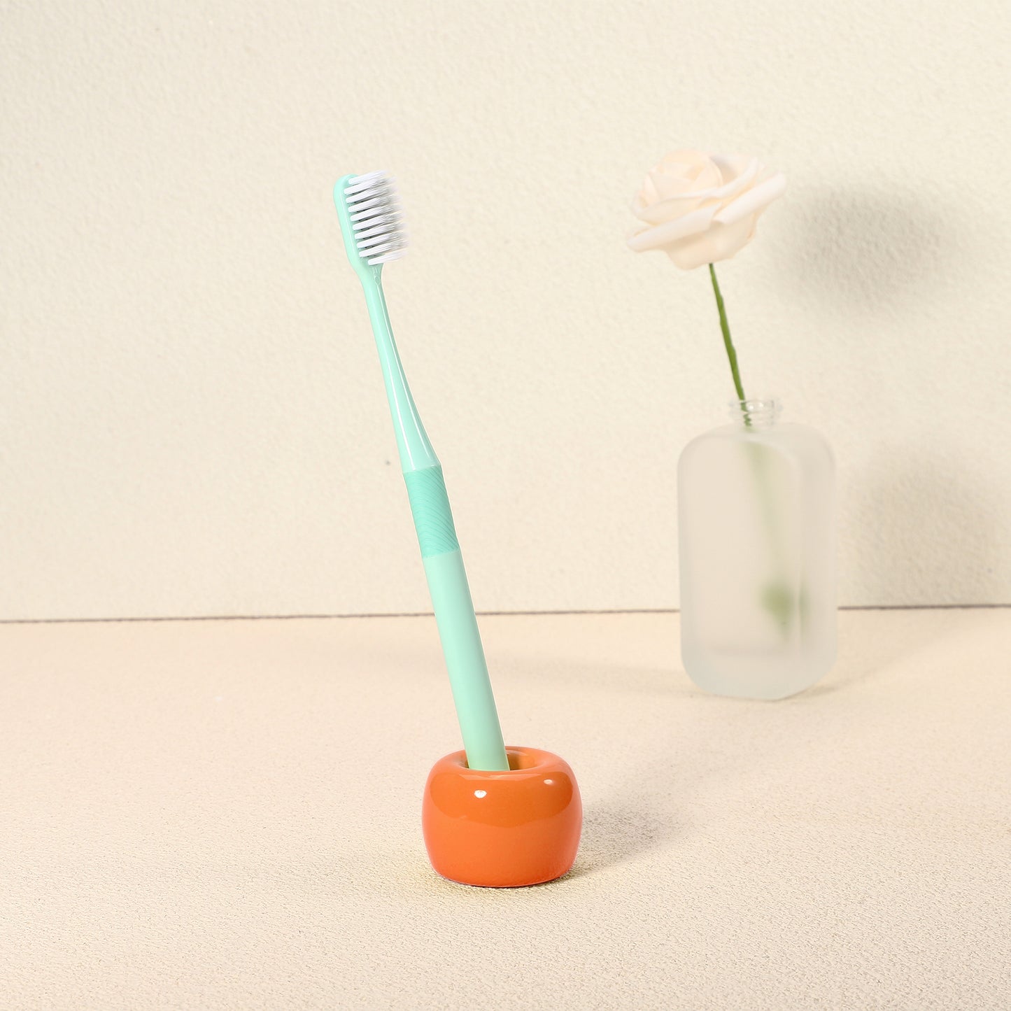 Round Mini Ceramic Toothbrush Holder for Bathroom, 1.65"x1.18" Orange