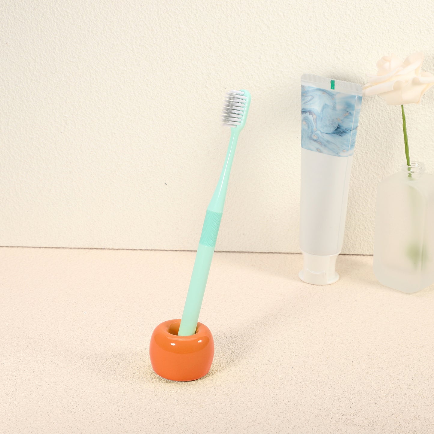 Round Mini Ceramic Toothbrush Holder for Bathroom, 1.65"x1.18" Orange