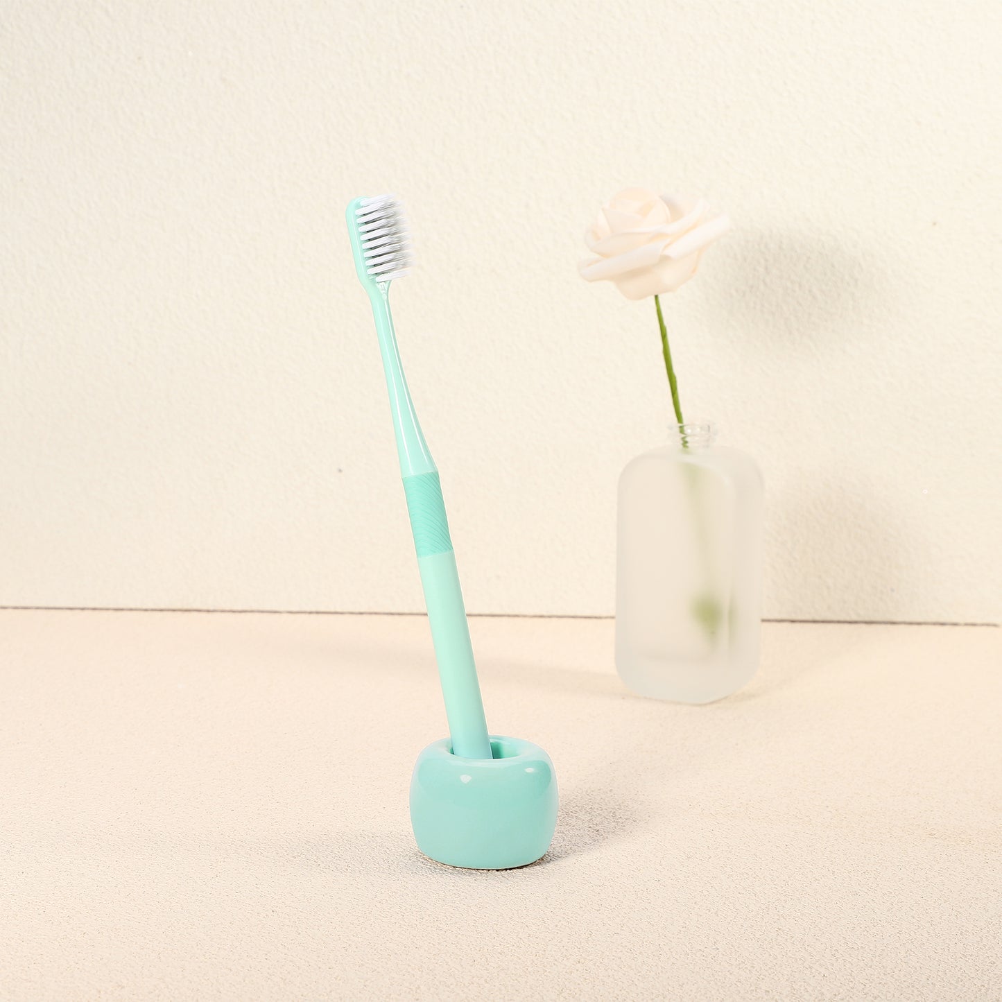 Round Mini Ceramic Toothbrush Holder for Bathroom, 1.65"x1.18" Green