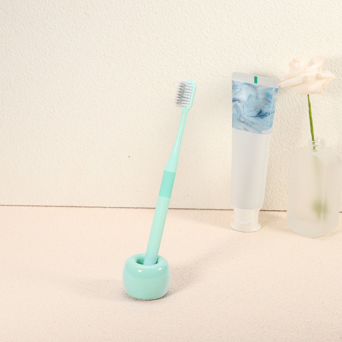 Round Mini Ceramic Toothbrush Holder for Bathroom, 1.65"x1.18" Green