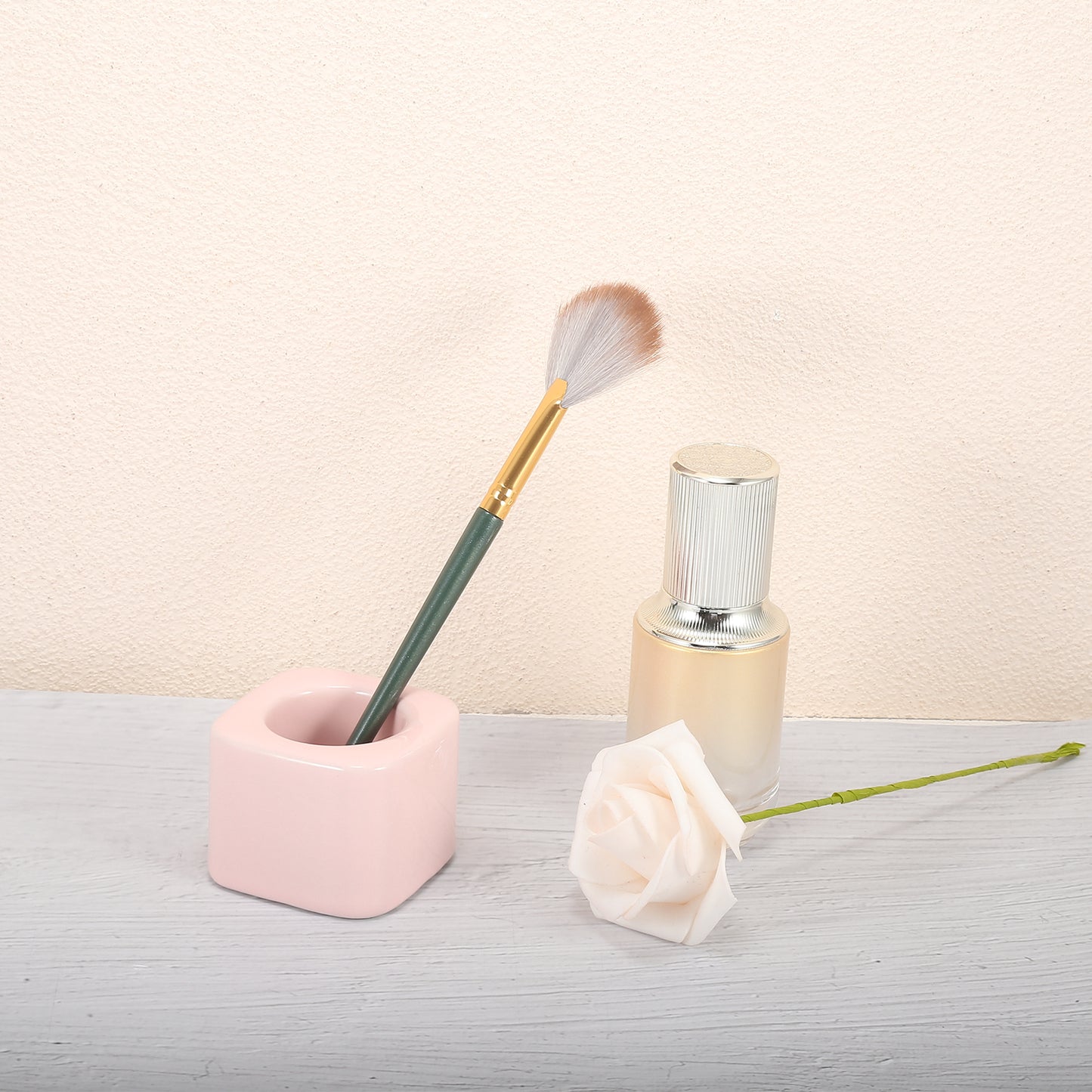 Square Mini Ceramic Toothbrush Holder for Bathroom, 2.20"x2.20"x1.73" Pink