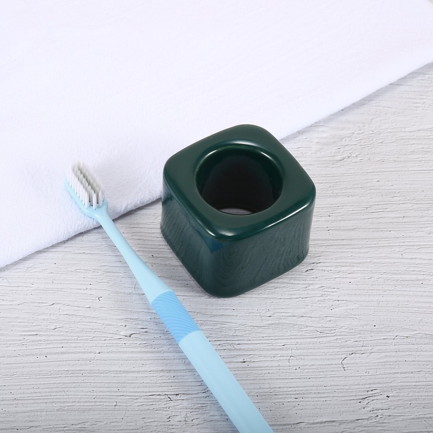 Square Mini Ceramic Toothbrush Holder for Bathroom, 2.20"x2.20"x1.73" Dark Green