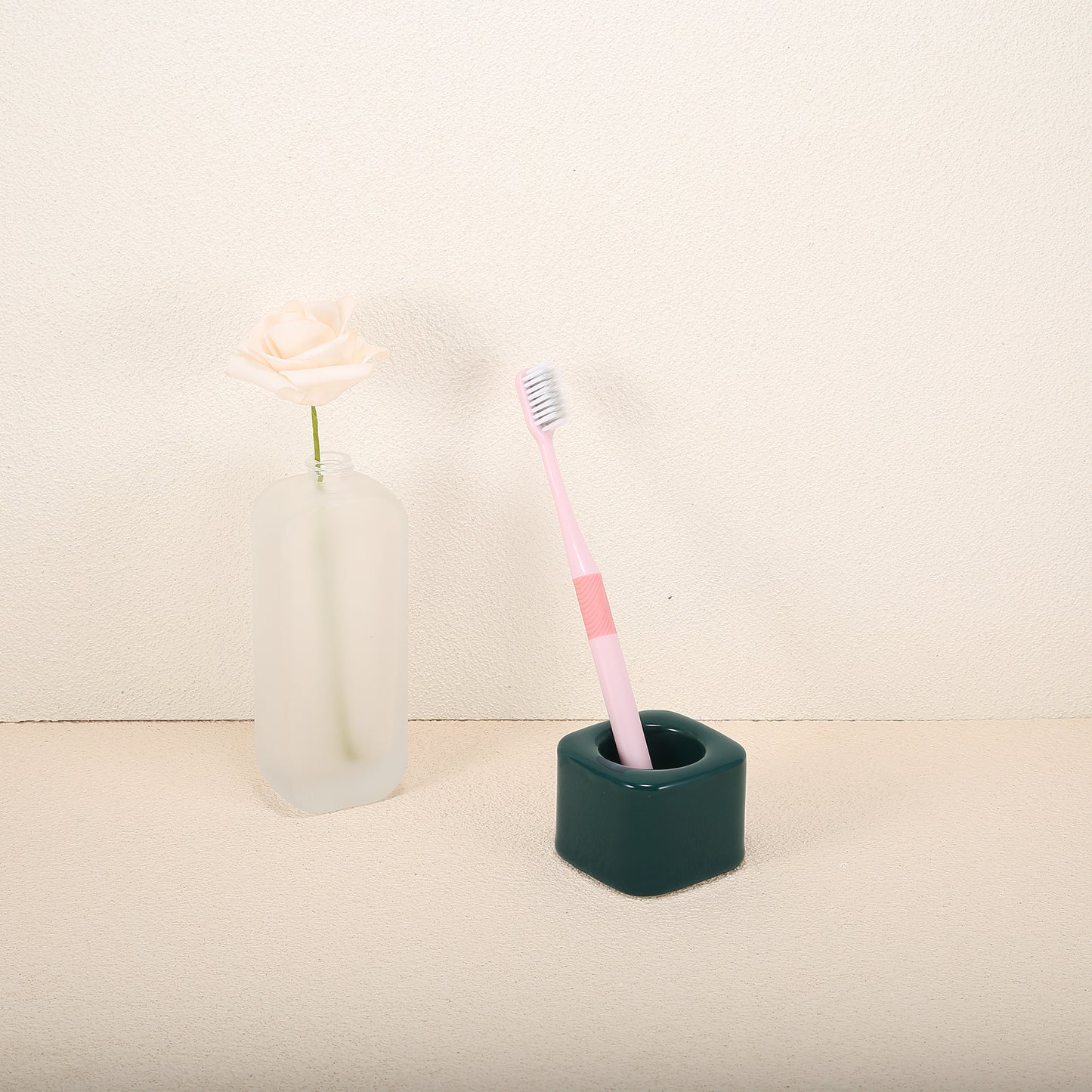 Square Mini Ceramic Toothbrush Holder for Bathroom, 2.20"x2.20"x1.73" Dark Green