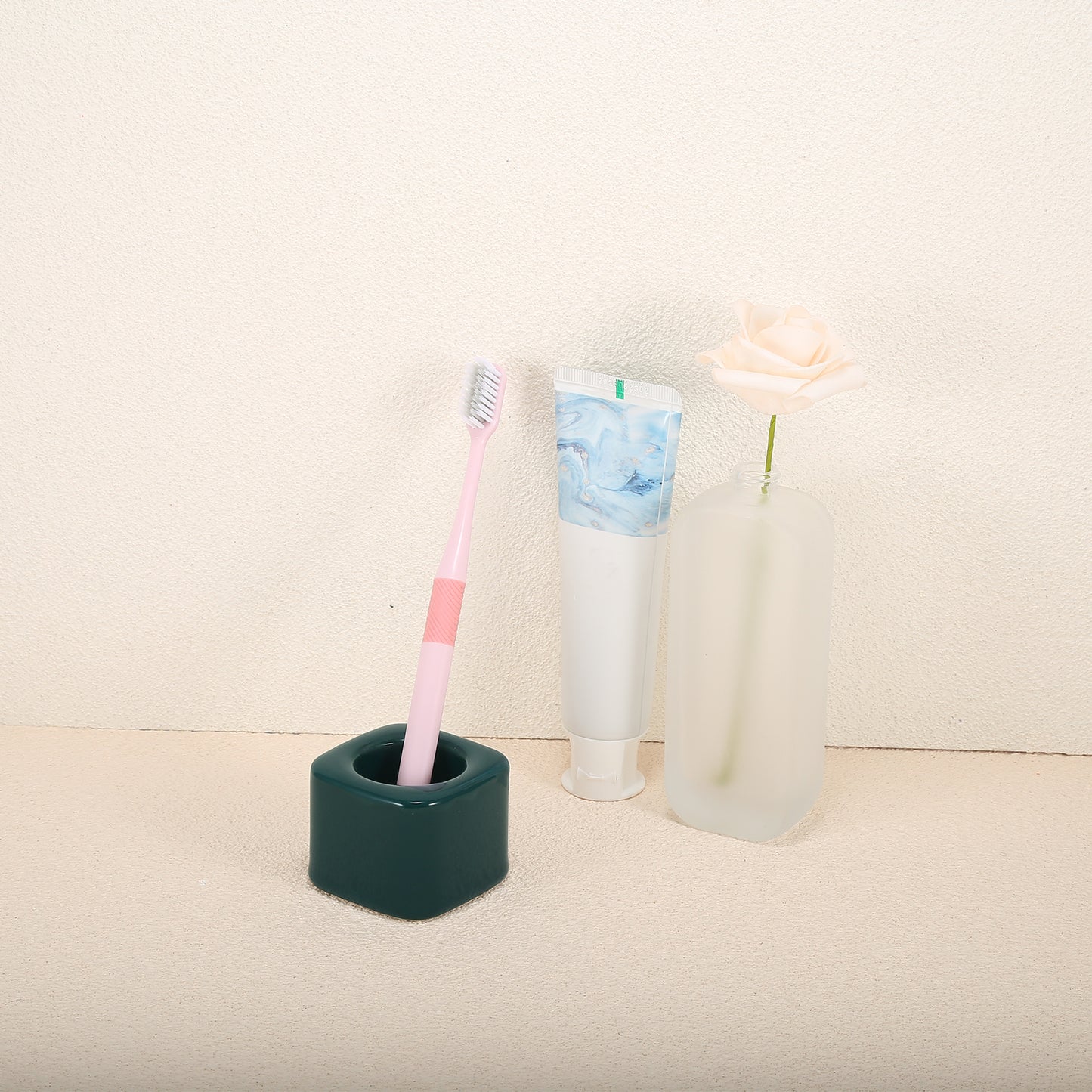 Square Mini Ceramic Toothbrush Holder for Bathroom, 2.20"x2.20"x1.73" Dark Green