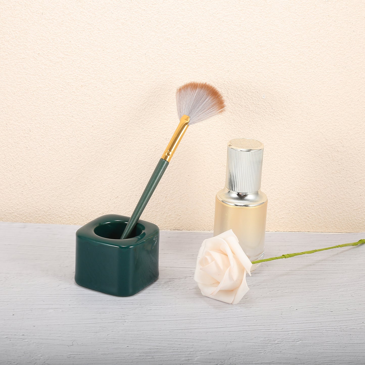 Square Mini Ceramic Toothbrush Holder for Bathroom, 2.20"x2.20"x1.73" Dark Green