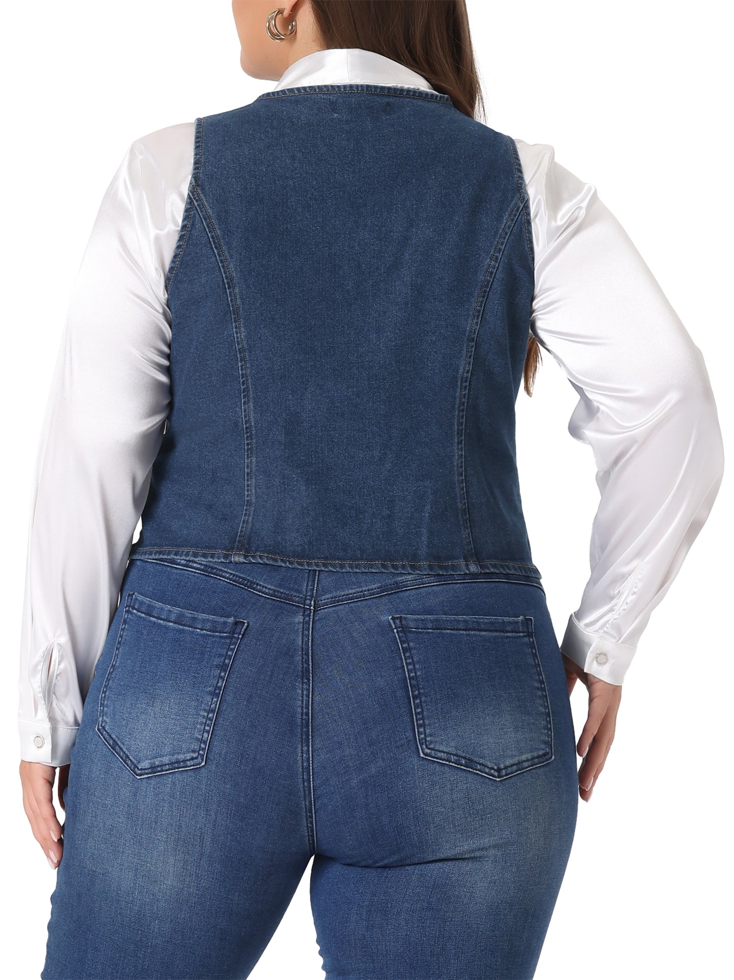 Women Plus Size Denim Vest Button Down Jean Waistcoat Sleeveless Jacket