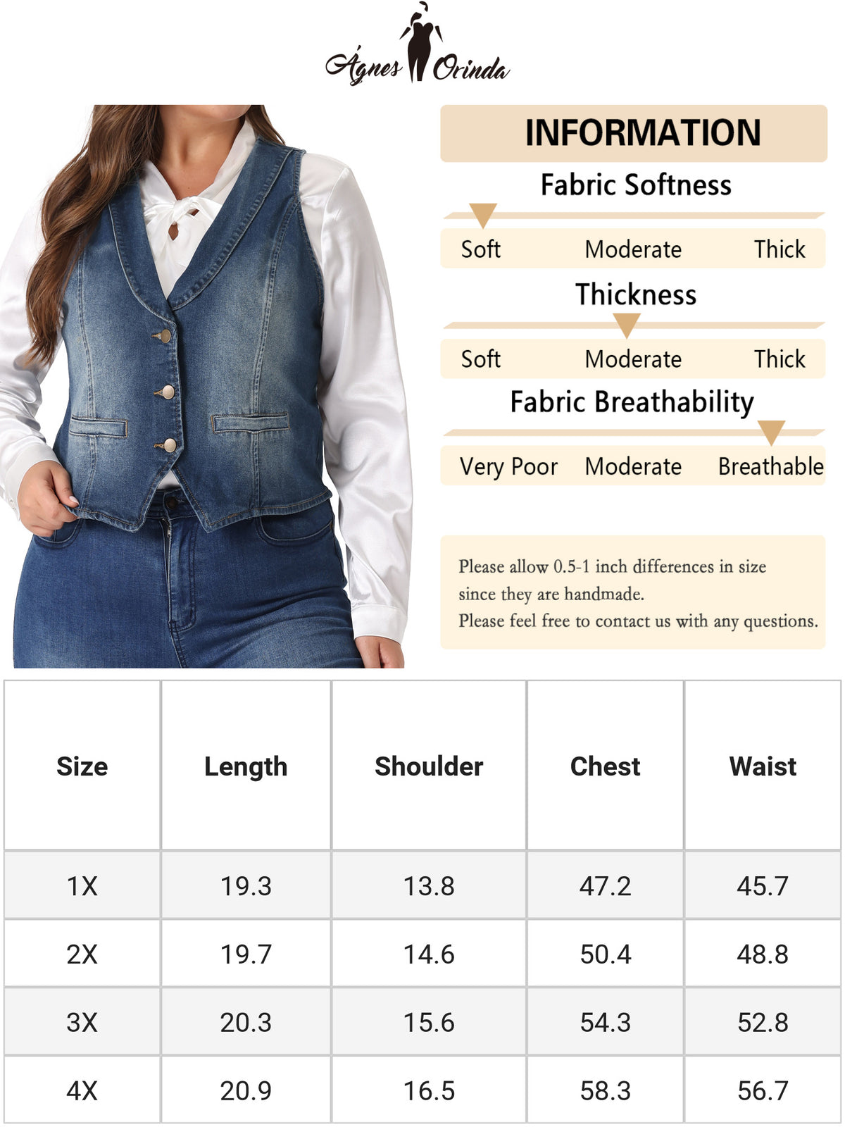 Women Plus Size Denim Vest Button Down Jean Waistcoat Sleeveless Jacket
