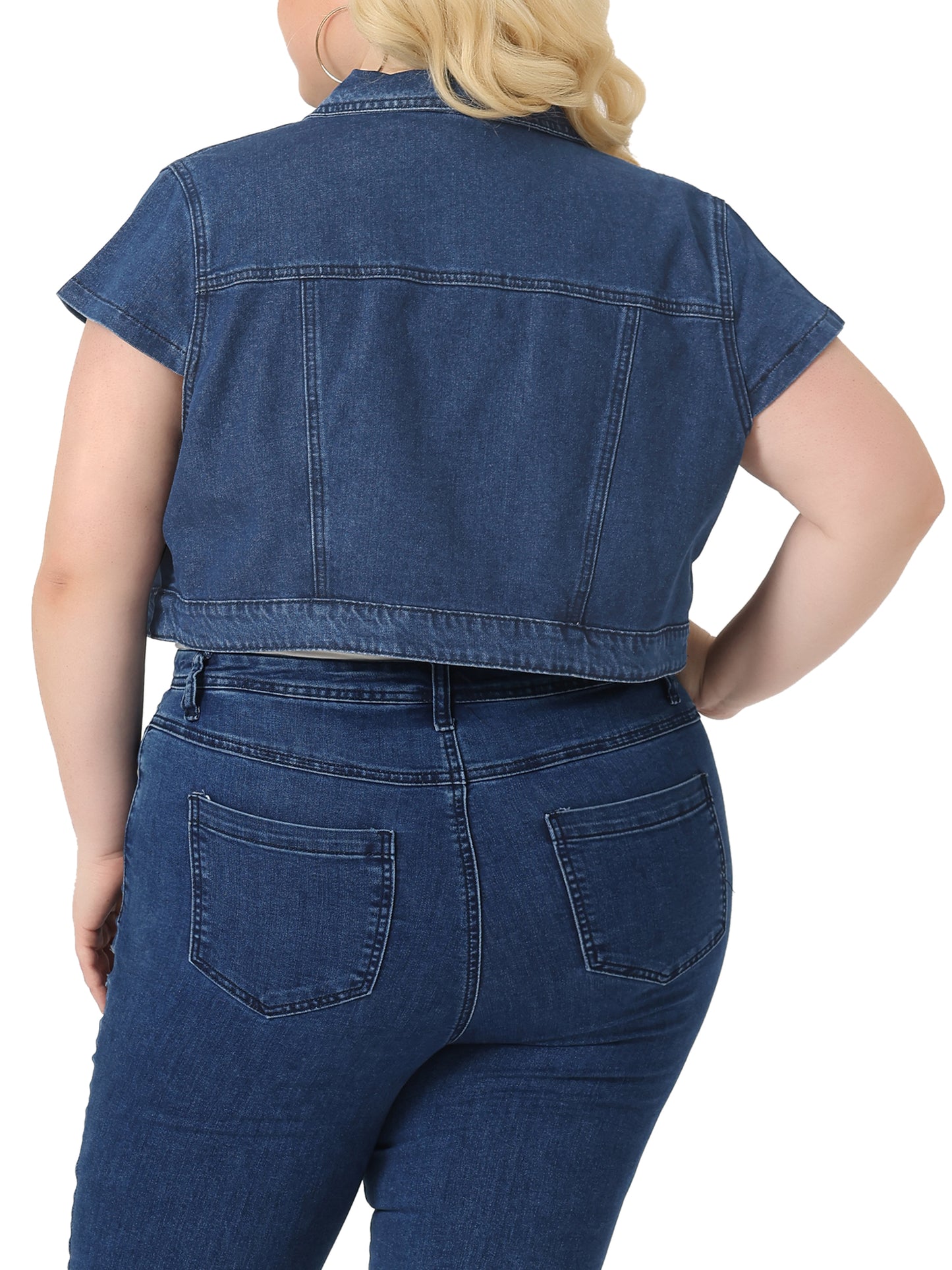 Women Plus Size Short Sleeve Denim Jackets Y2K Button Down Tops Streetwear Cropped Jean Jacket