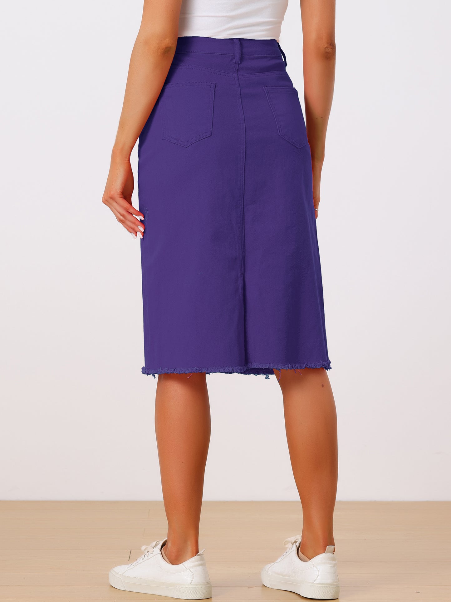 Falda vaquera informal para mujer, cintura alta, abertura trasera, elástica