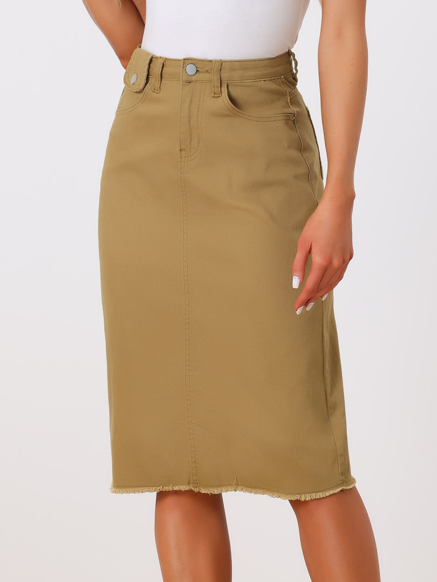 Women's Casual Jean Skirt High Waist Back Slit Stretch Denim Skirt