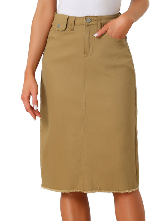 Women's Casual Jean Skirt High Waist Back Slit Stretch Denim Skirt