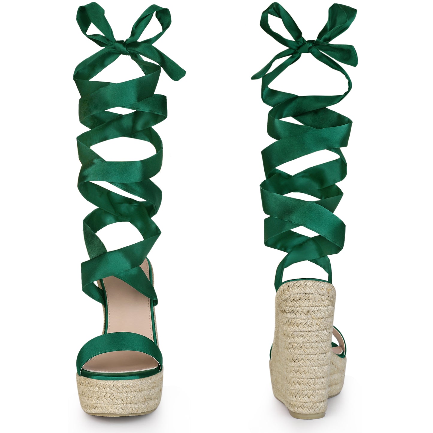 Alpargatas de plataforma con lazo y lazo en el tobillo para mujer, sandalias de cuña con cordones de satén