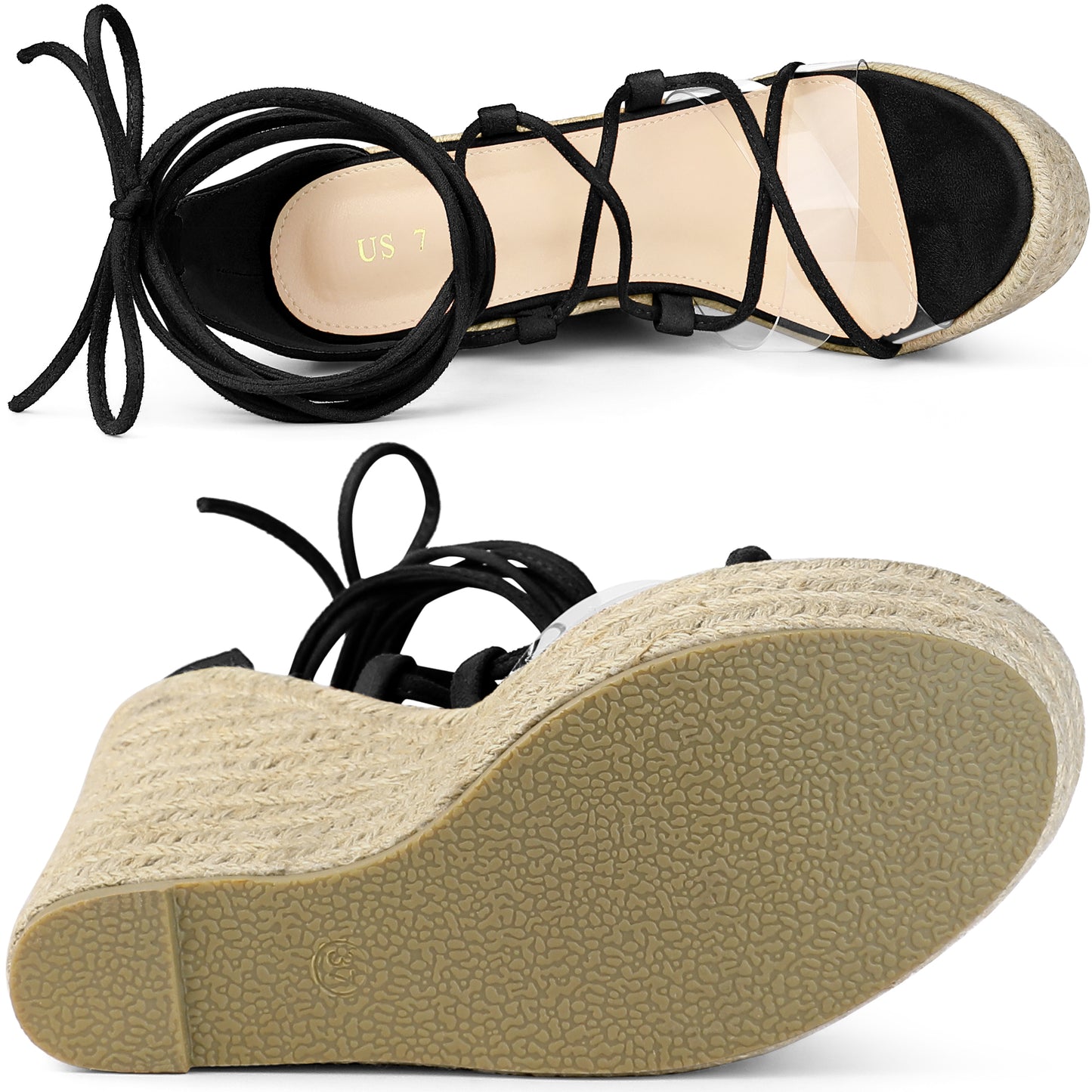 Women's Platform Espadrilles Clear Strap Lace Up Wedges Sandals