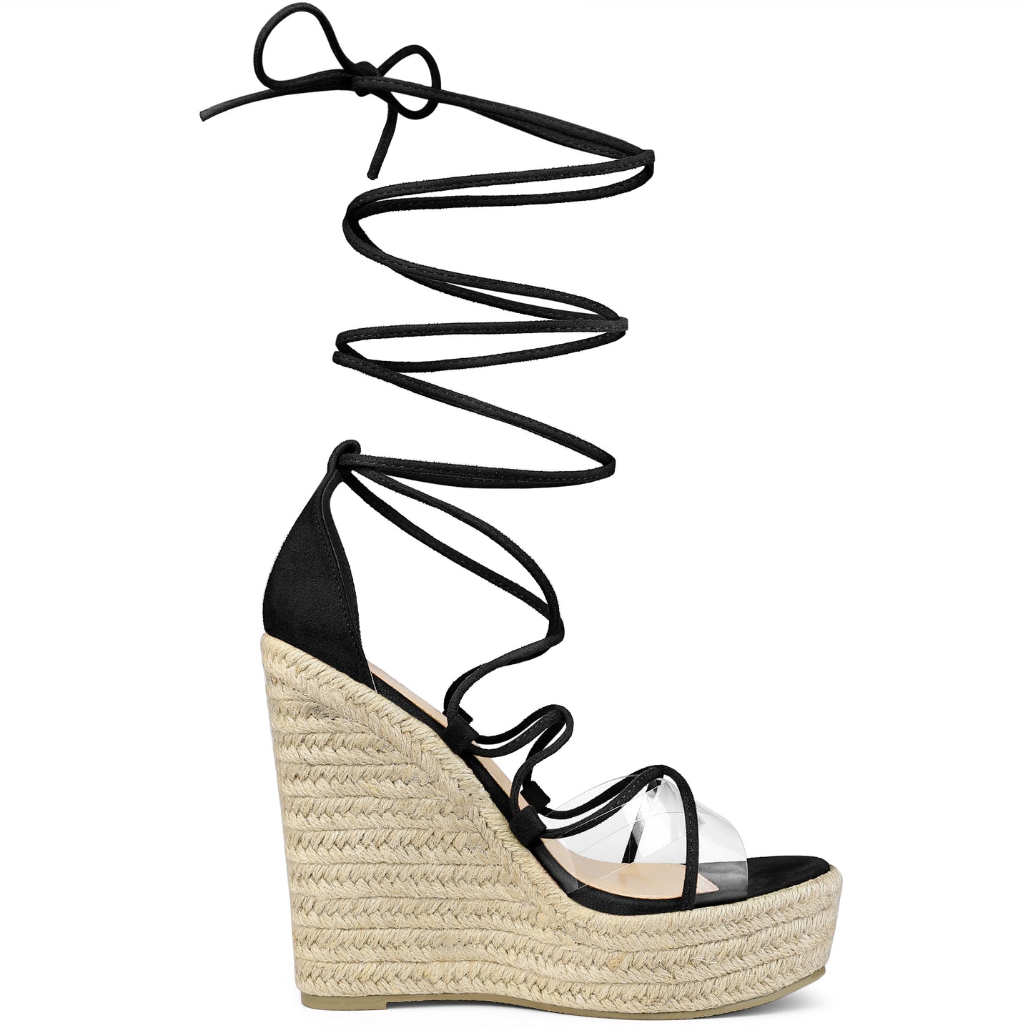 Women's Platform Espadrilles Clear Strap Lace Up Wedges Sandals