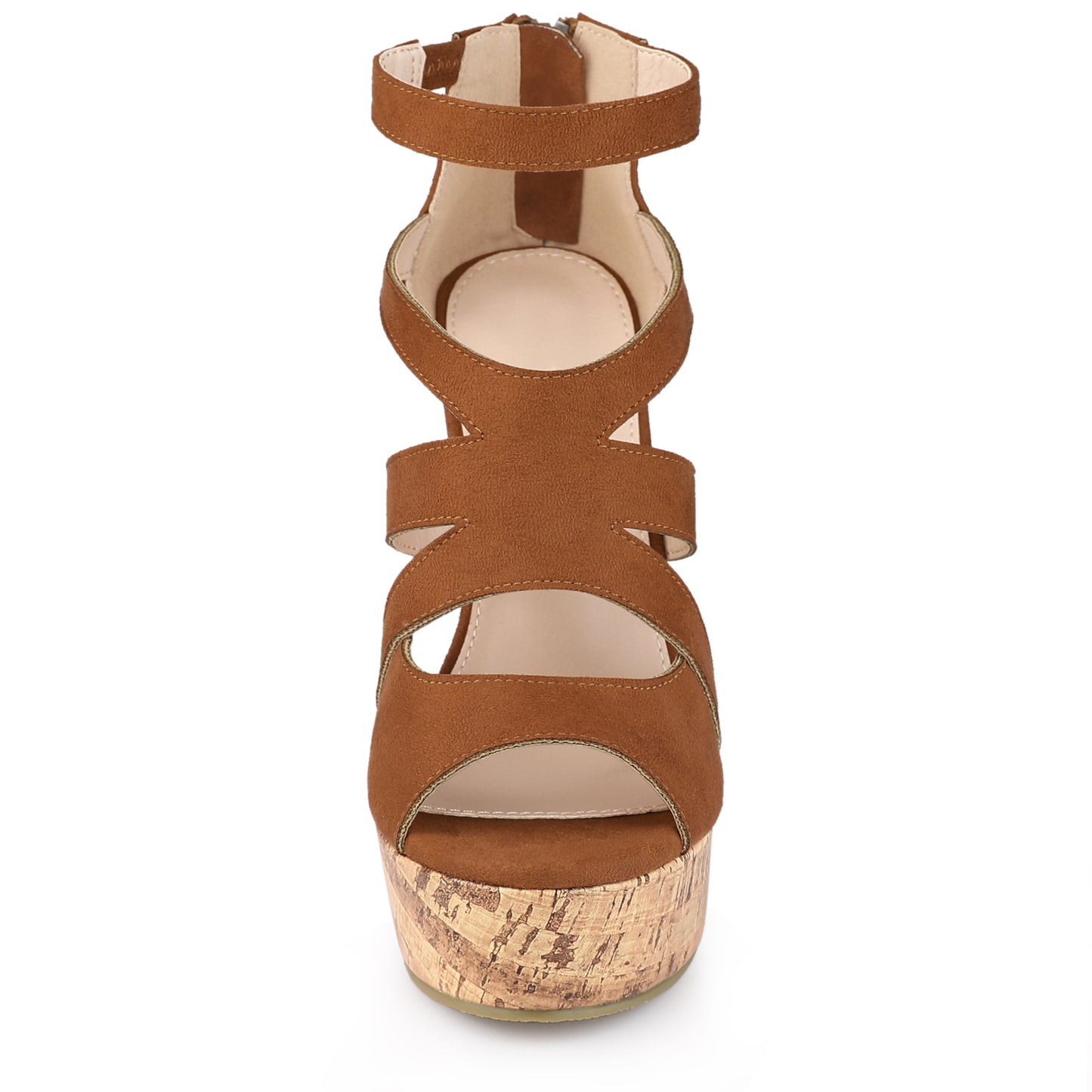 Sandalias de plataforma con punta abierta y tacón de cuña de corcho enrejado para mujer
