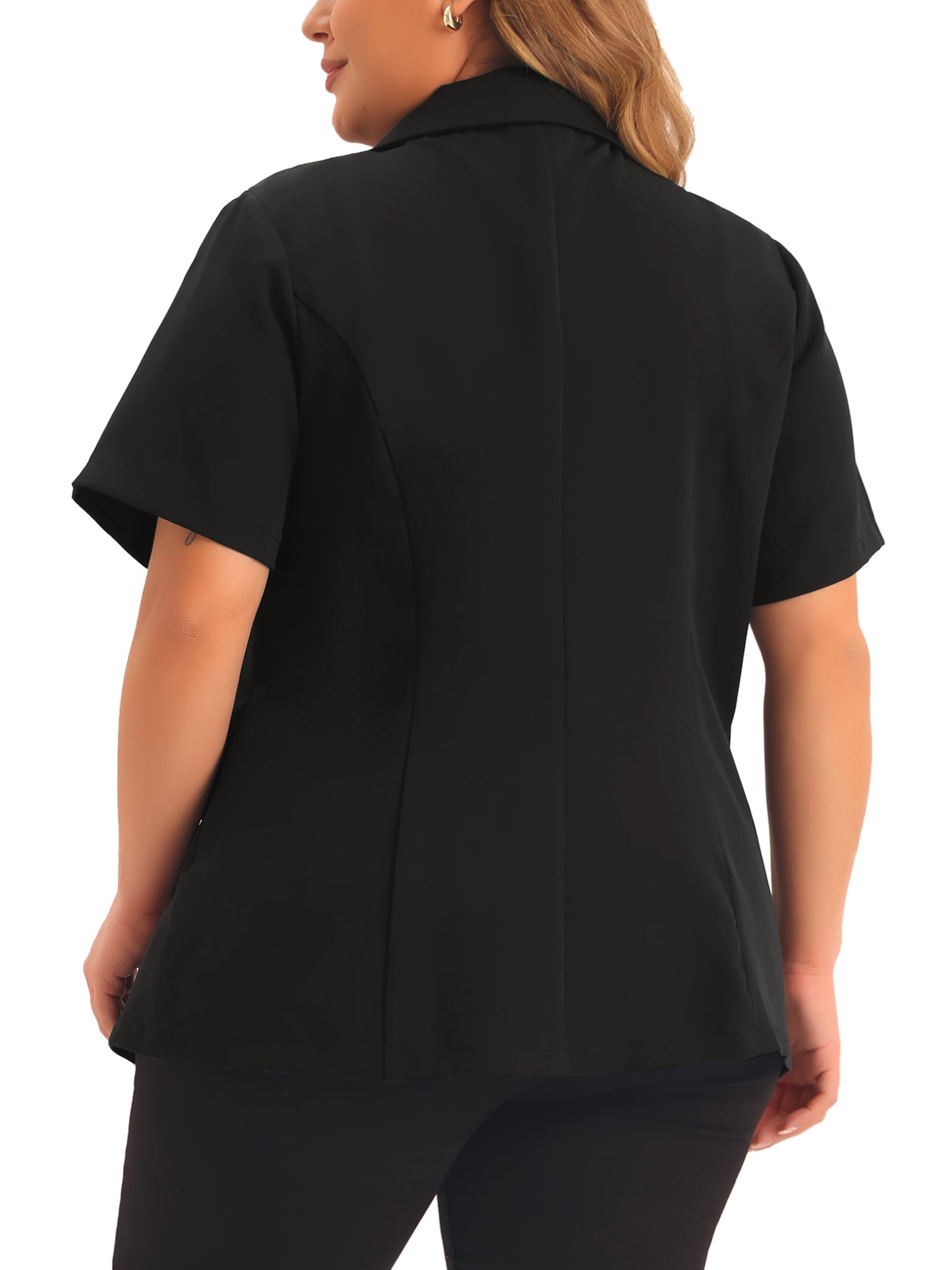 Women Plus Size Casual Blazers Short Sleeve Notched Lapel Button Work Office Blazer Suit Jacket