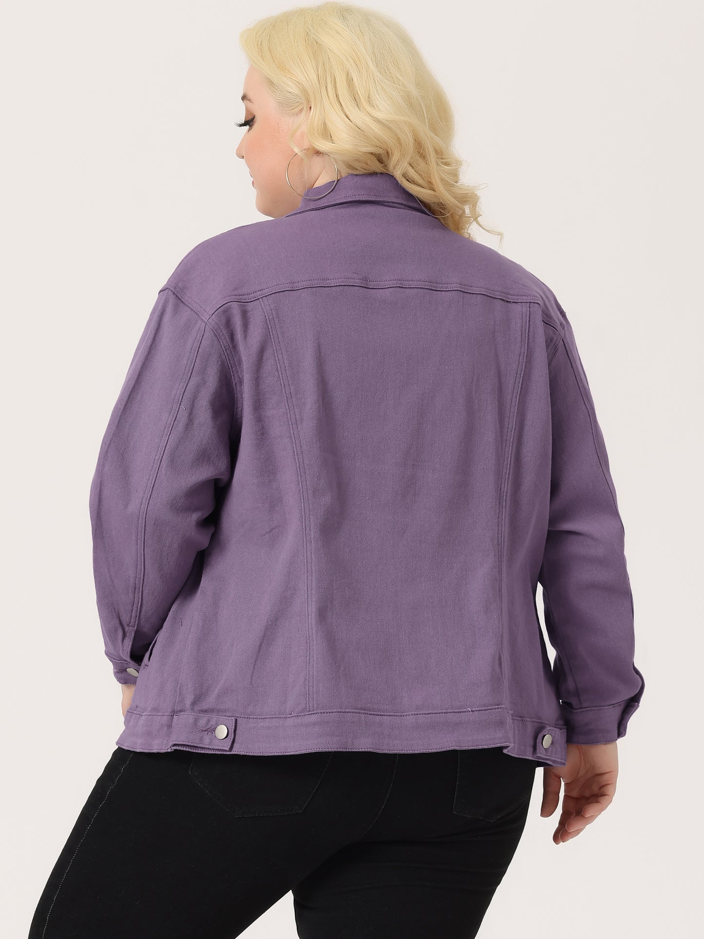 Women's Plus Size Jean Jacket Stitching Button Front Washed Denim Jacket