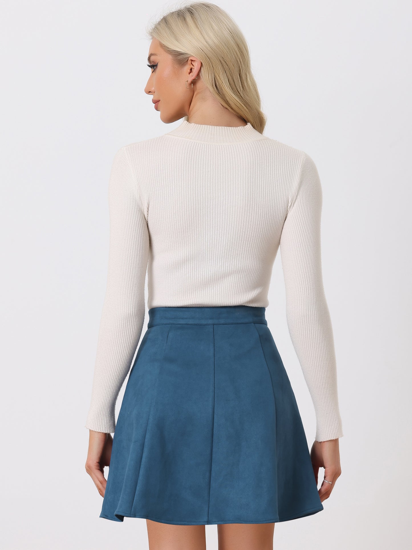 Women's Faux Suede Button A-Line High Waisted Flared Mini Short Skirt