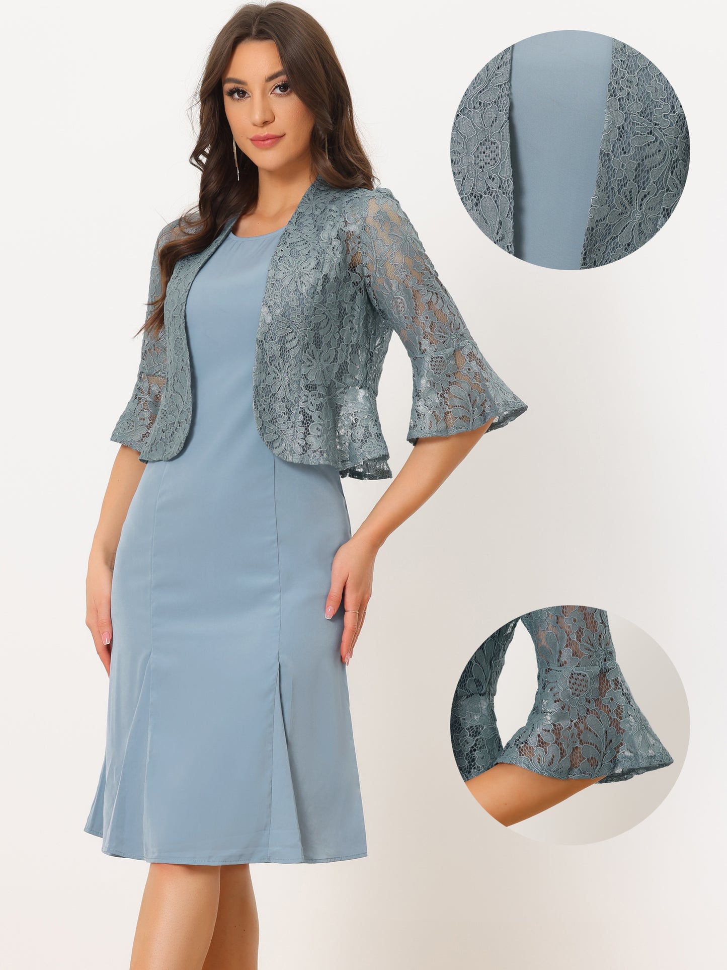 Women's 2 Pieces Evening Dress Set Mother of The Bride Dresses Half Sleeve Lace Jacket