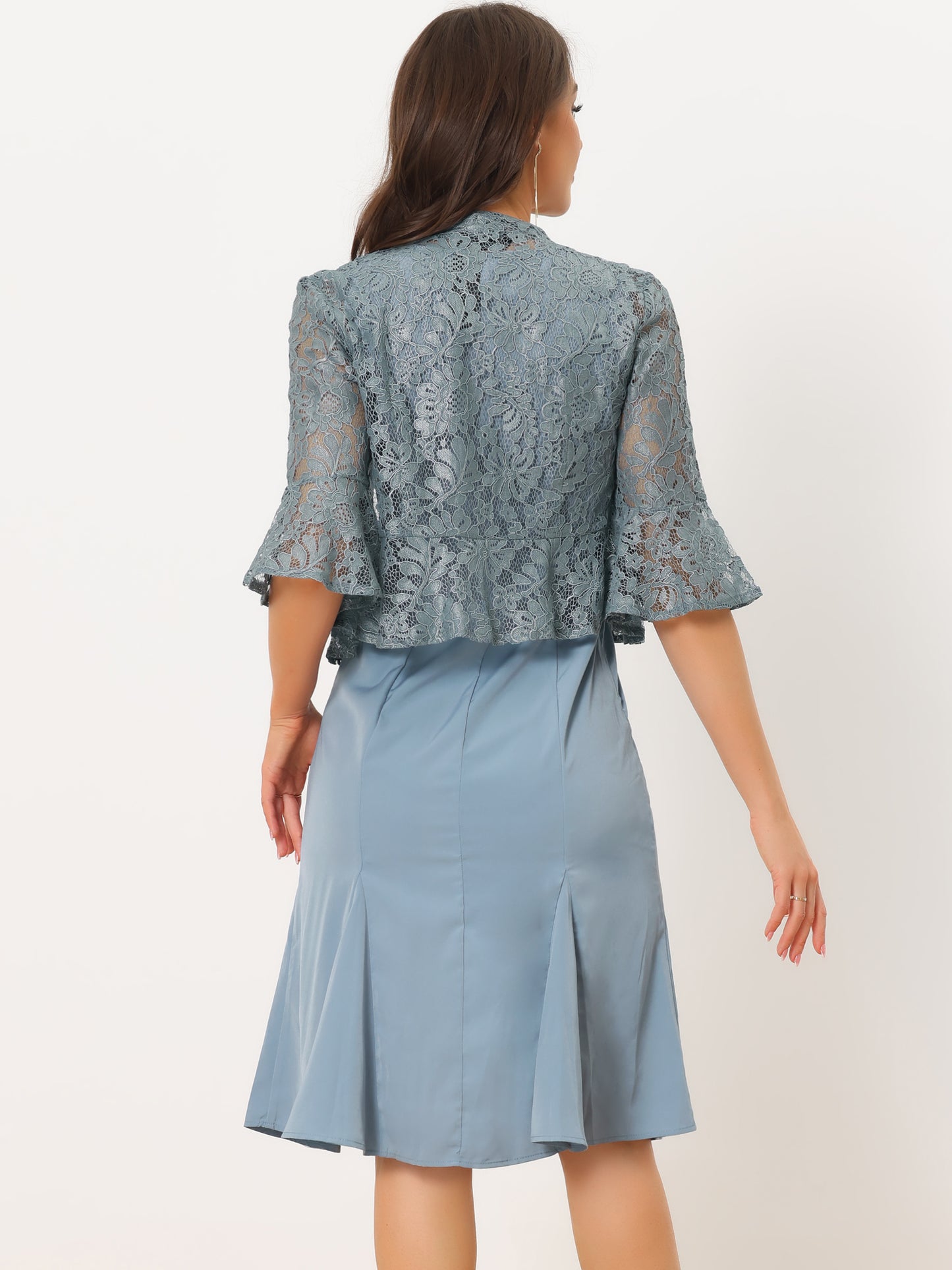 Women's 2 Pieces Evening Dress Set Mother of The Bride Dresses Half Sleeve Lace Jacket