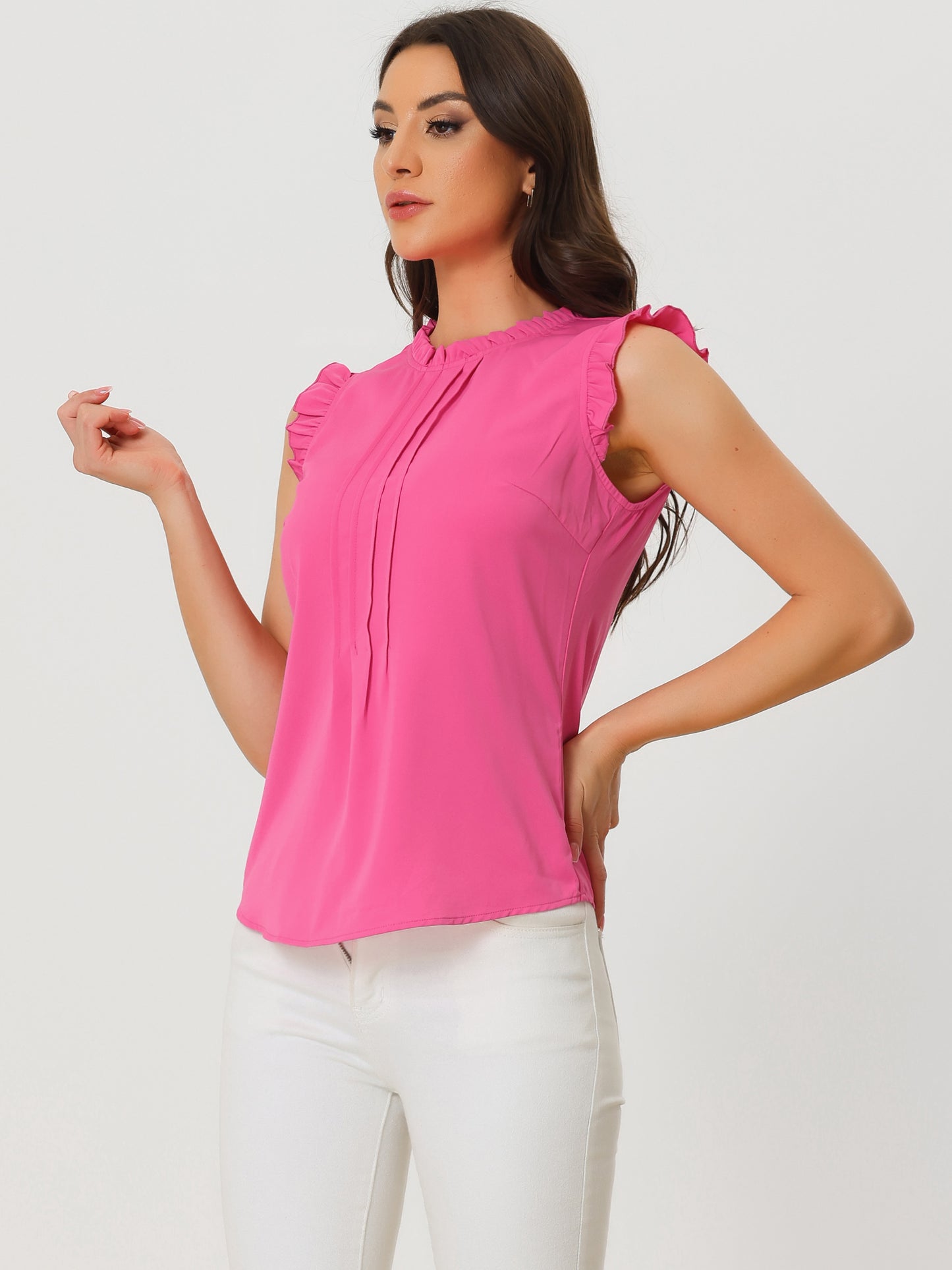 Women's Business Casual Sleeveless Ruffle Blouse Top