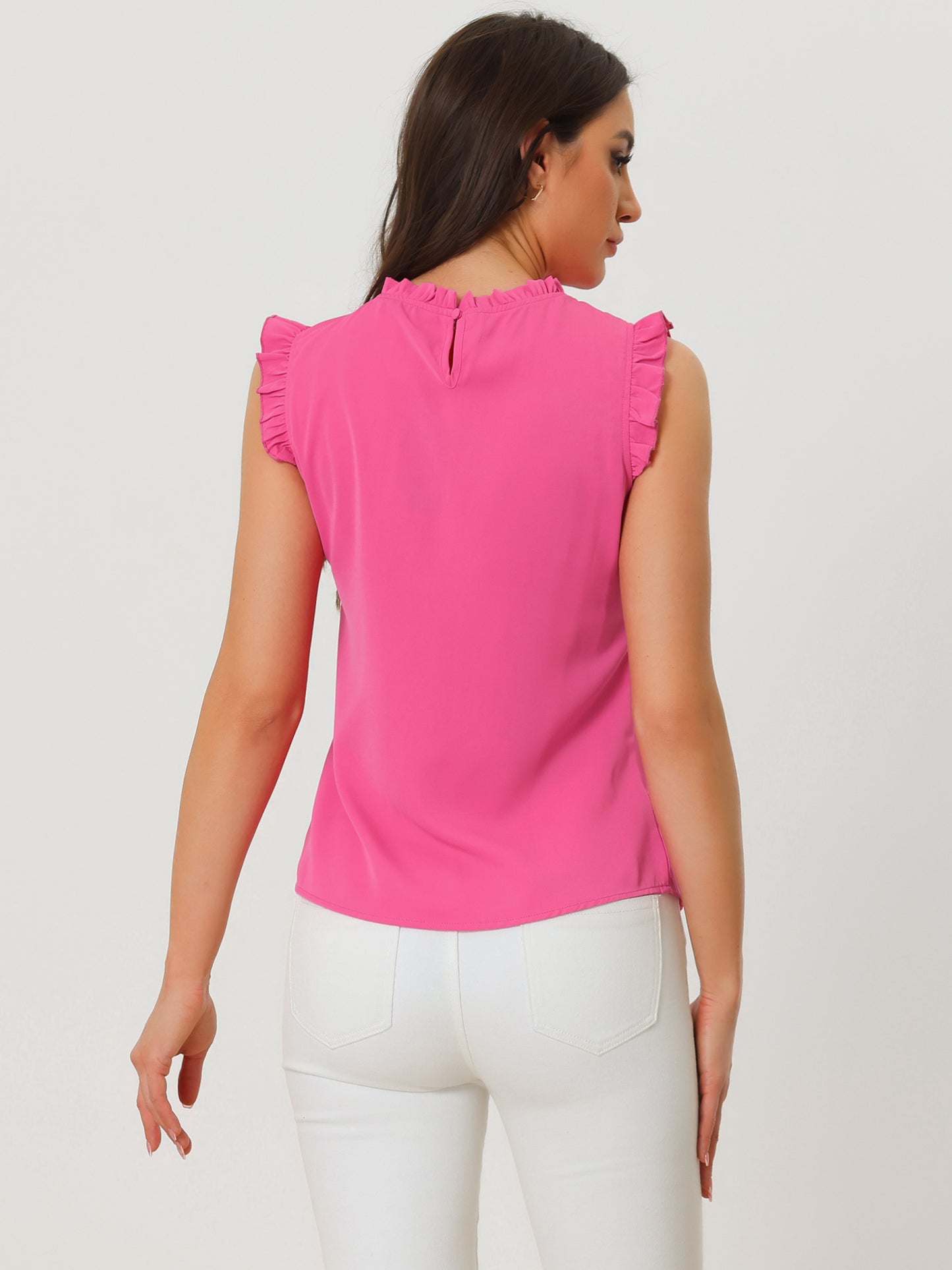Women's Business Casual Sleeveless Ruffle Blouse Top