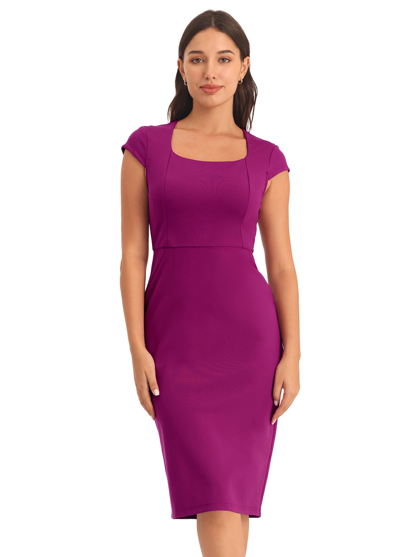 Women's Bodycon Pencil Dress Cap Sleeve Formal Work Knee Length Sheath Dresses