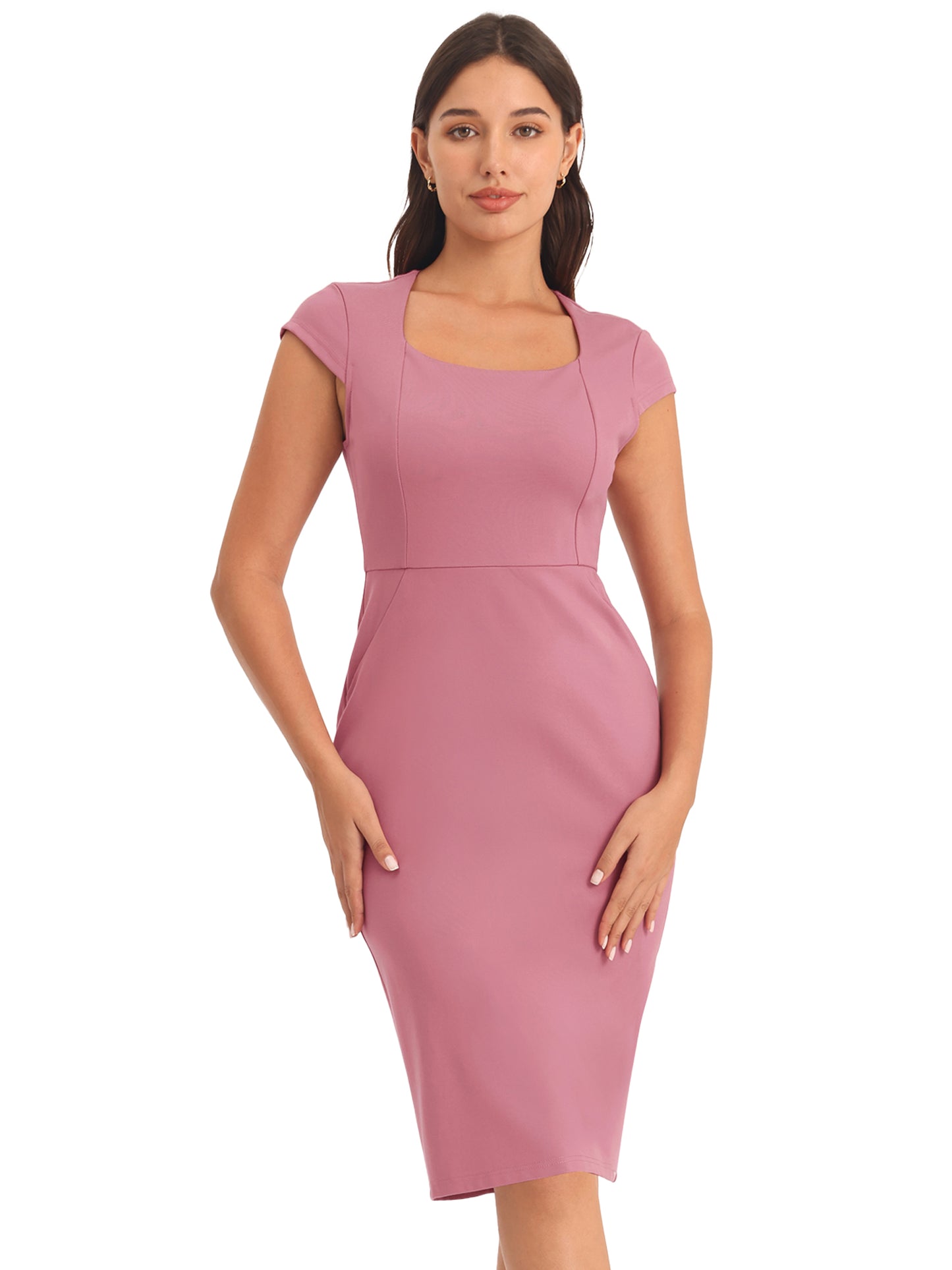 Women's Bodycon Pencil Dress Cap Sleeve Formal Work Knee Length Sheath Dresses
