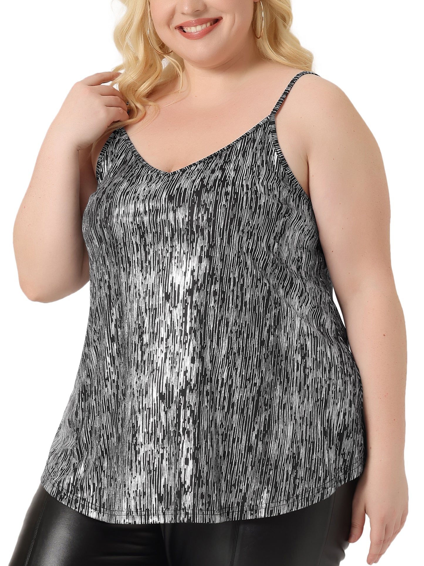 Women Plus Size Sequin Tank Tops V Neck Glitter Cami Sleeveless Camisole Vest