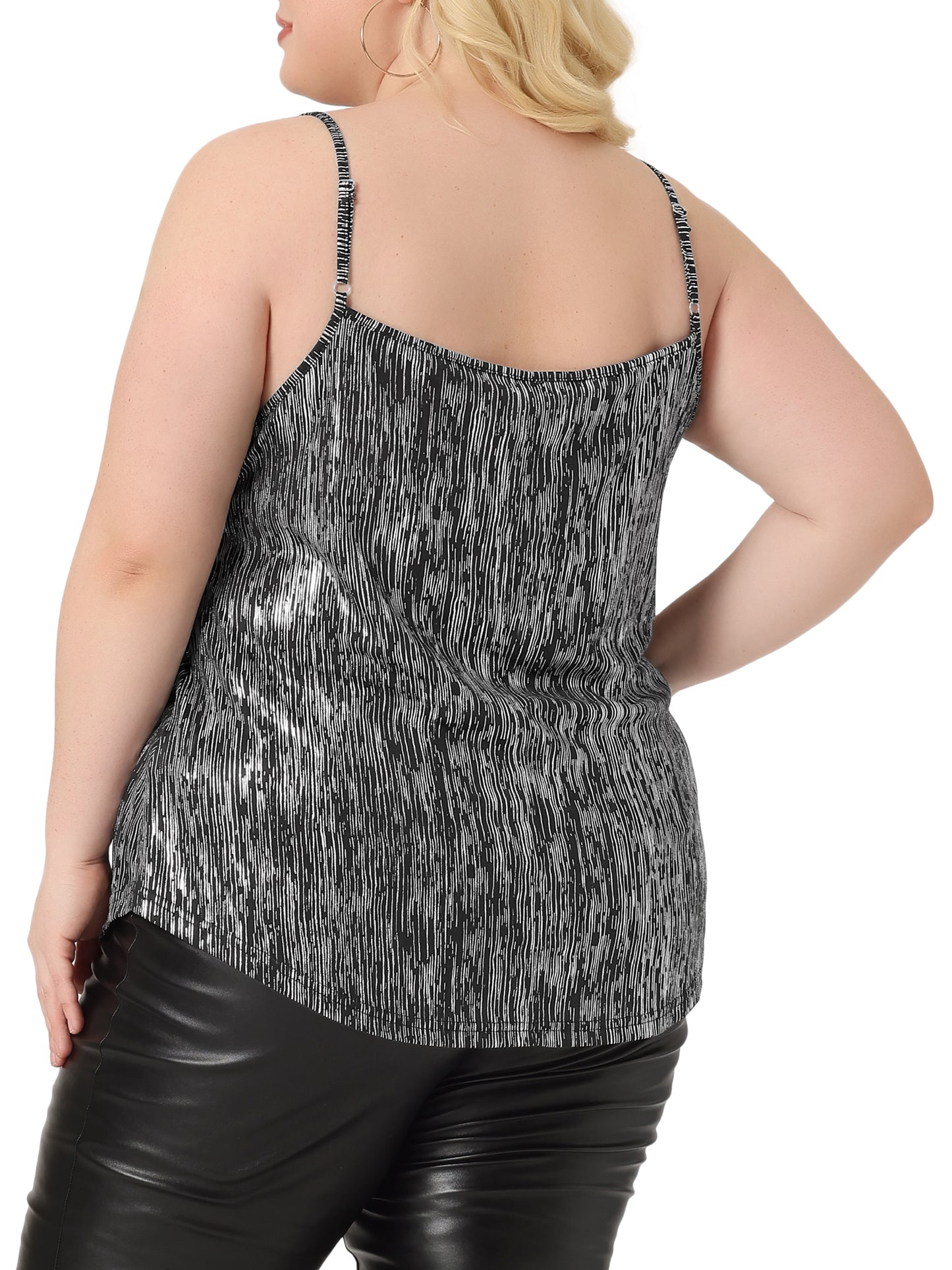 Women Plus Size Sequin Tank Tops V Neck Glitter Cami Sleeveless Camisole Vest
