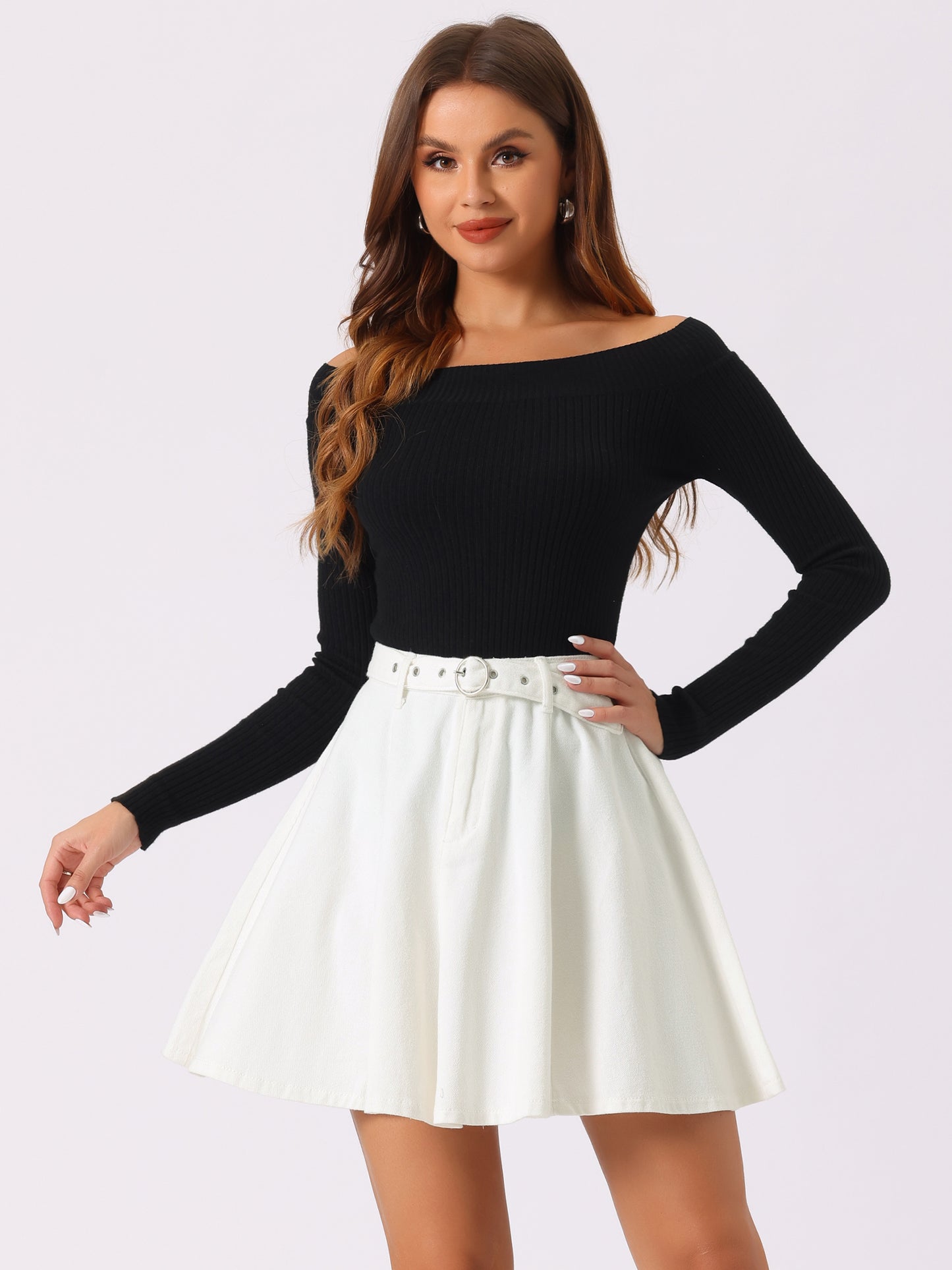 Falda vaquera informal para mujer, cintura alta, corte A, acampanada, minifalda vaquera con cinturón