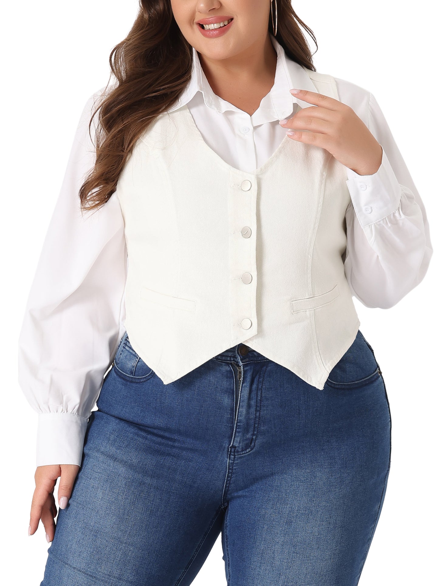 Women Plus Size Denim Vest Jean Top Button Down Waistcoat Casual Sleeveless Jacket