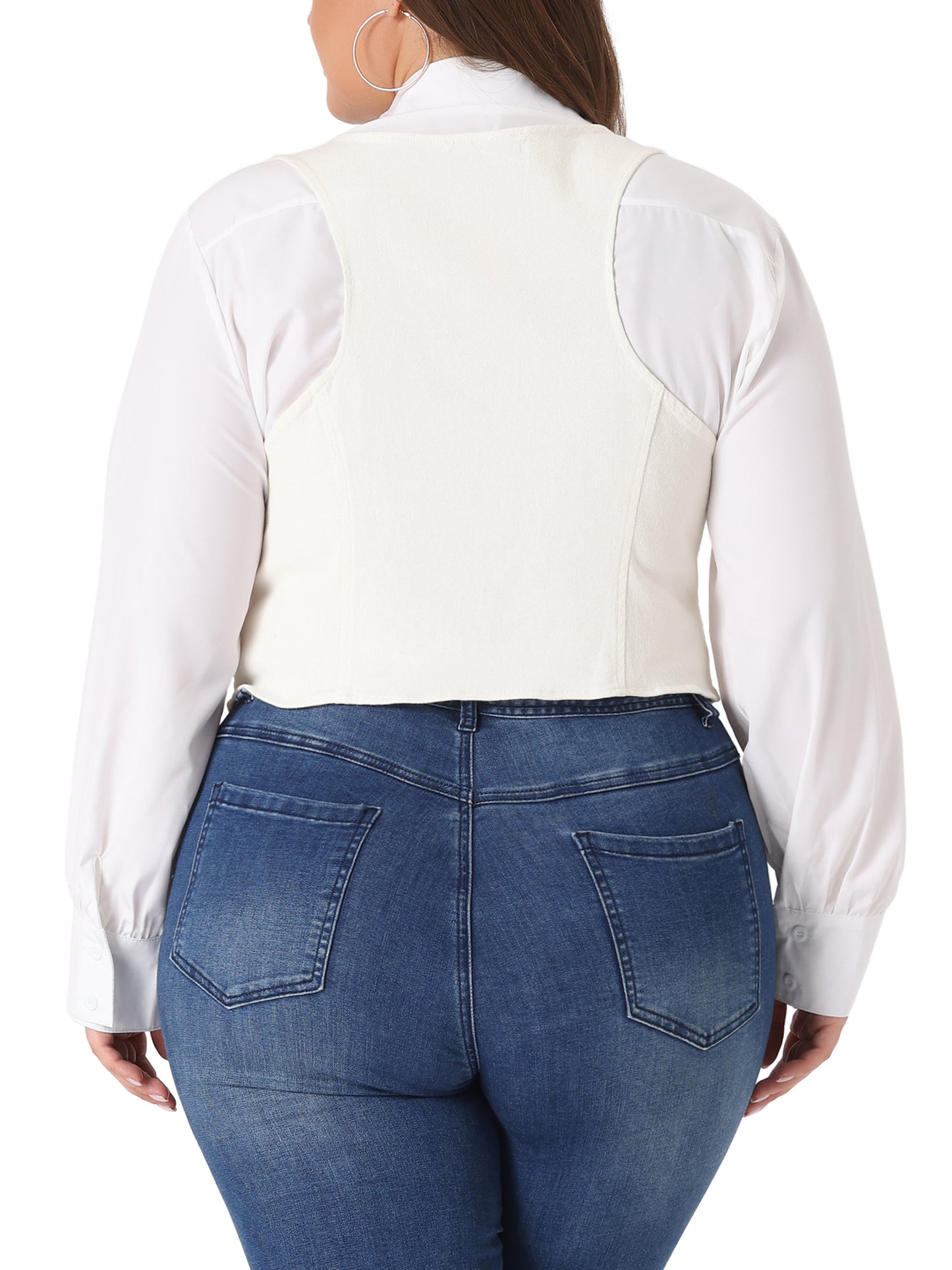 Women Plus Size Denim Vest Jean Top Button Down Waistcoat Casual Sleeveless Jacket