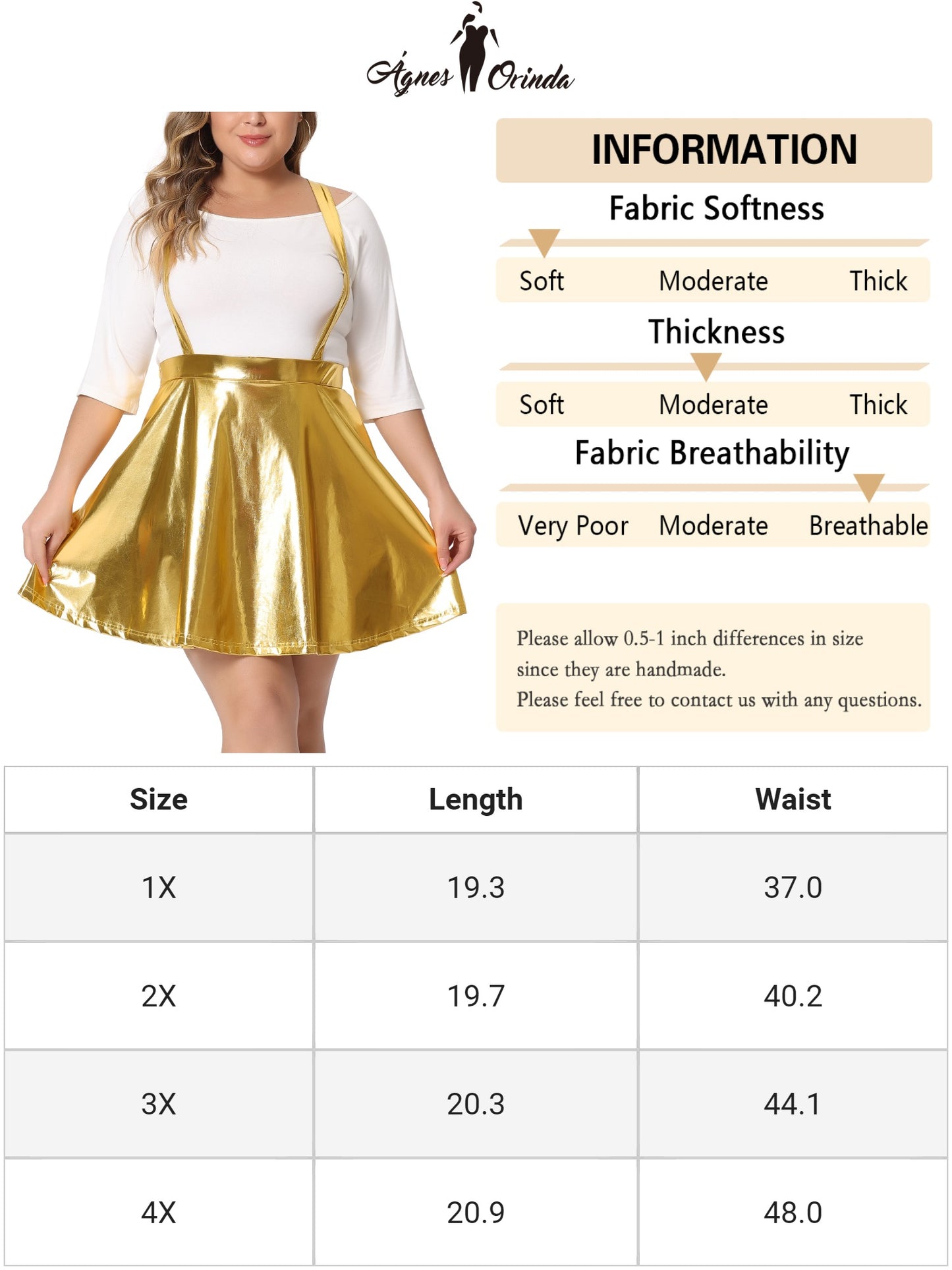 Falda de tirantes metálica brillante para mujer, de talla grande, con cintura alta y diseño holográfico