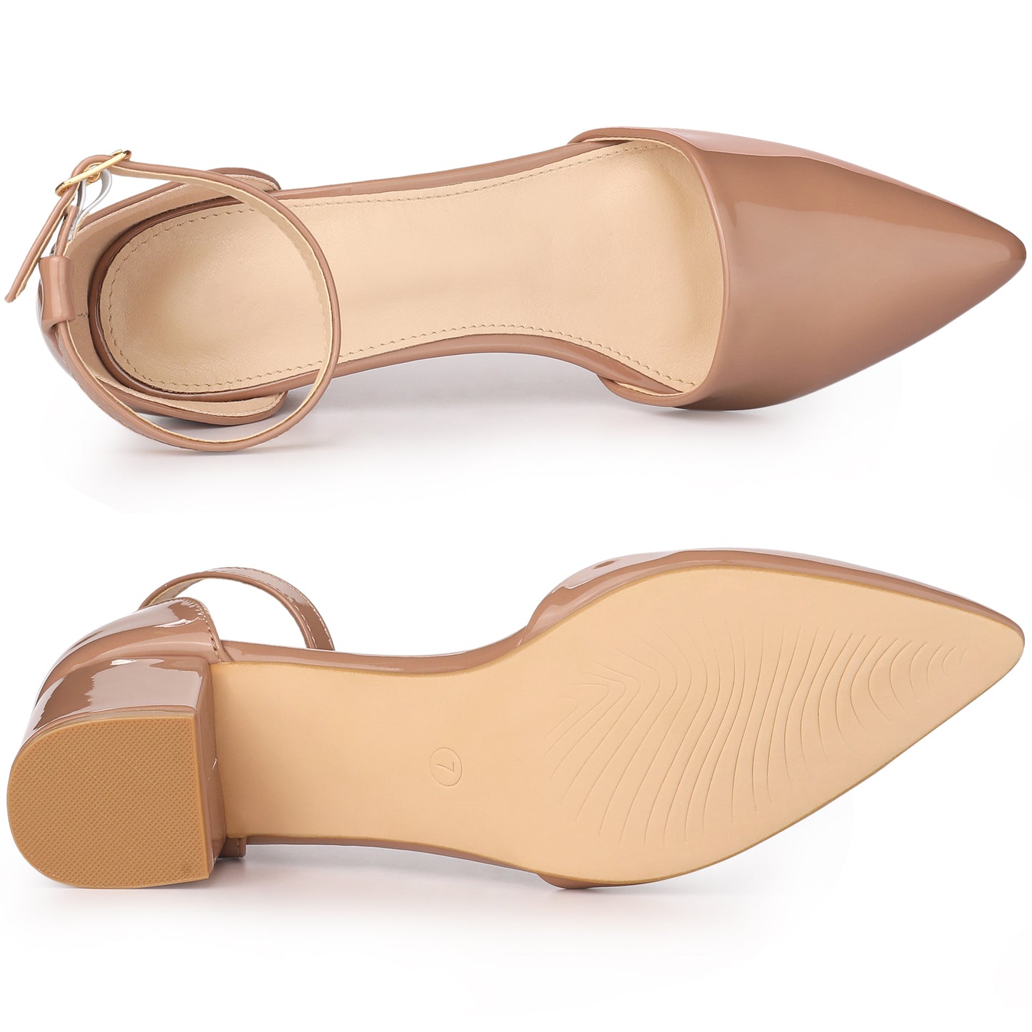 Zapatos de tacón bajo, gruesos, con punta cerrada y puntiaguda para mujer