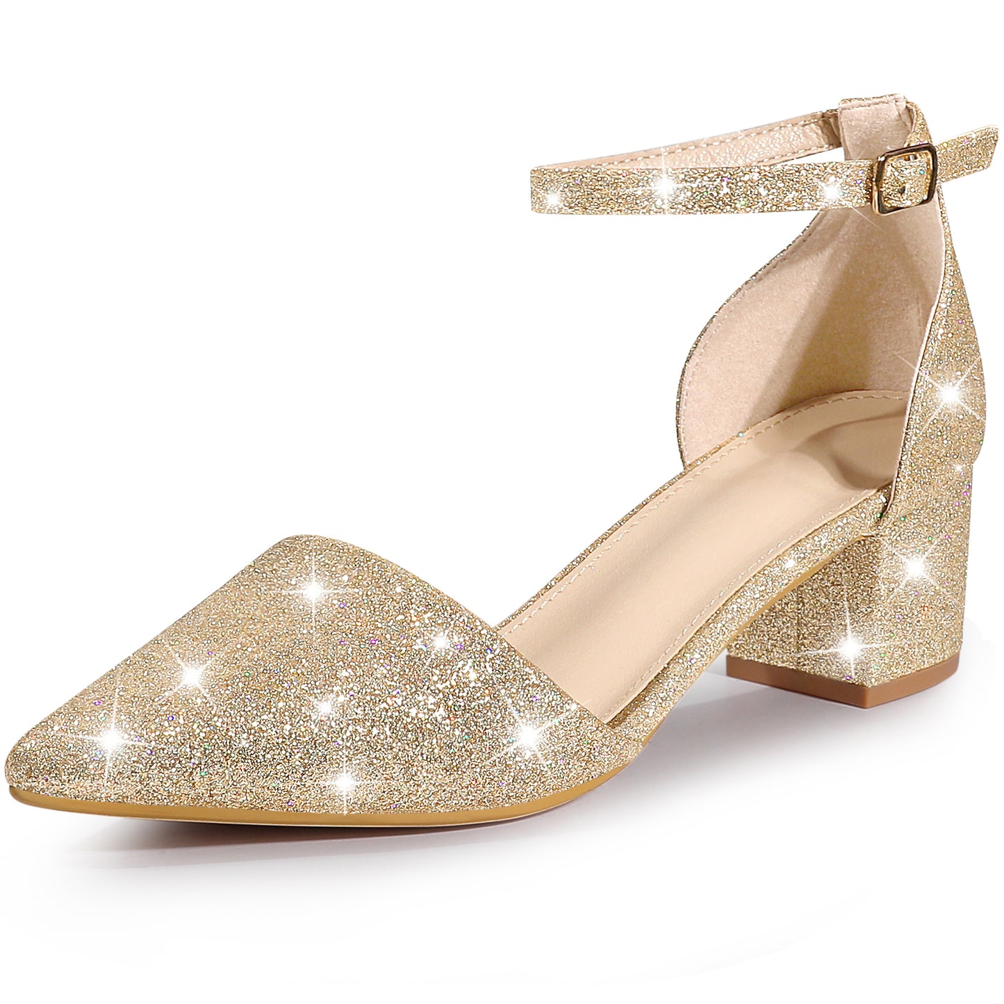 Zapatos de tacón de bloque grueso con hebilla y tira en el tobillo para mujer