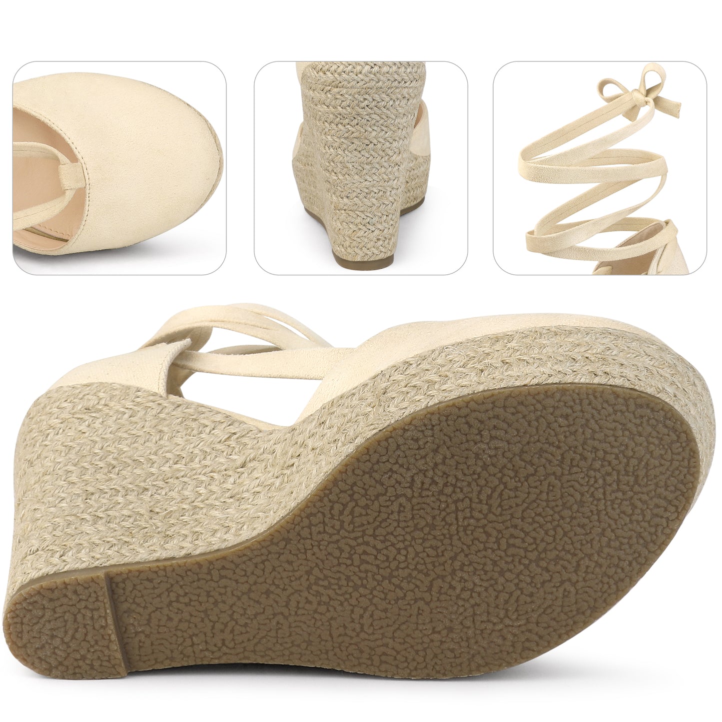 Women Lace Up Platform Sandal Closed Toe Espadrille Wedge Heel