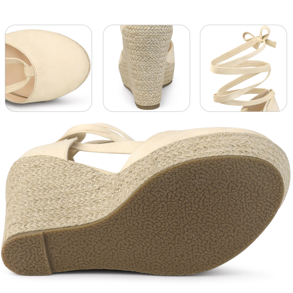 Women Lace Up Platform Sandal Closed Toe Espadrille Wedge Heel