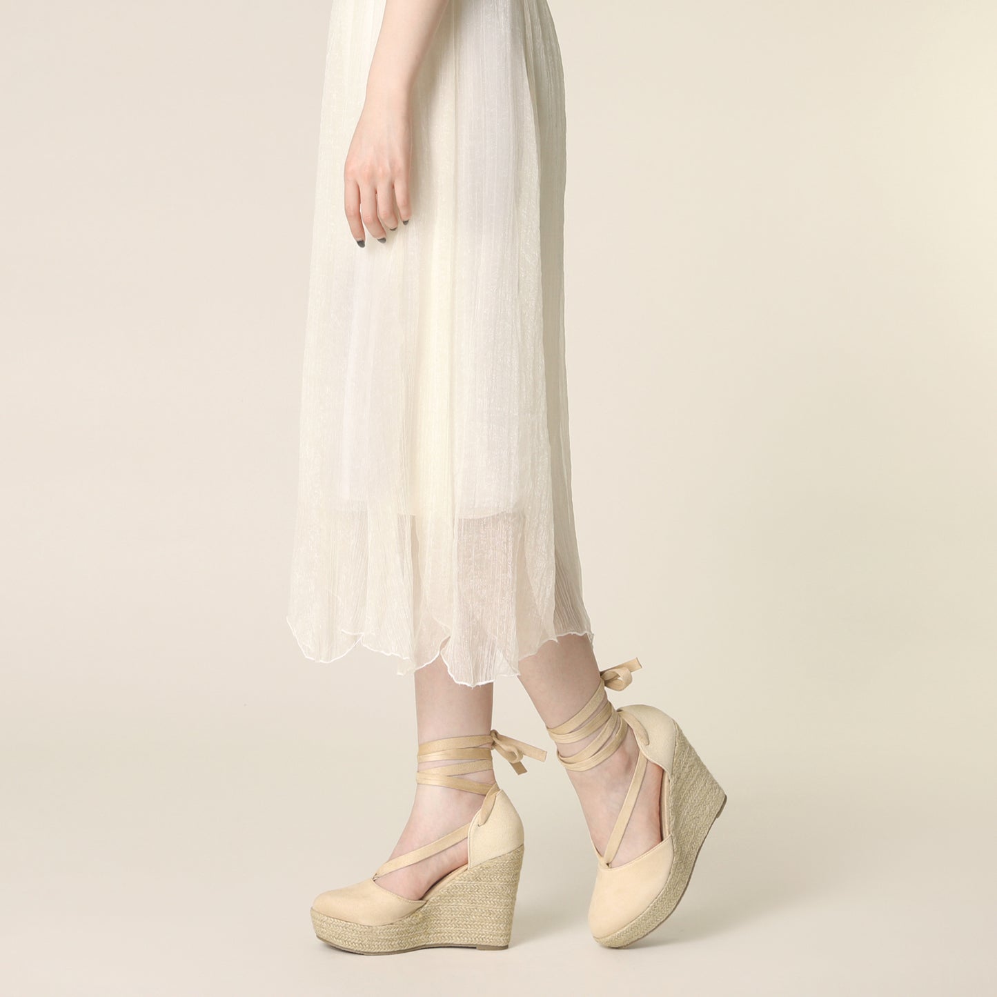 Women Lace Up Platform Sandal Closed Toe Espadrille Wedge Heel